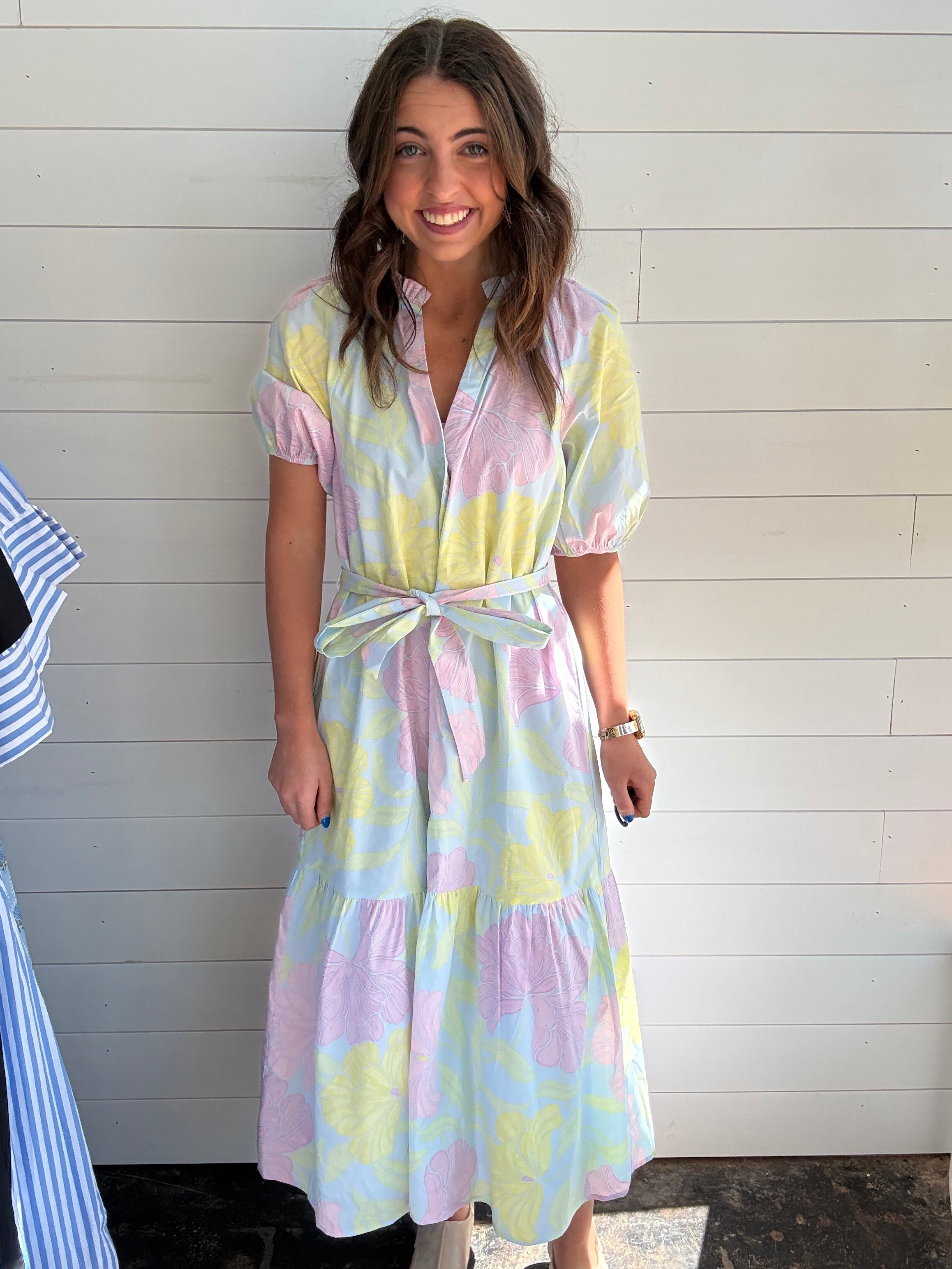 Pastel Floral Midi Tiered Dress
