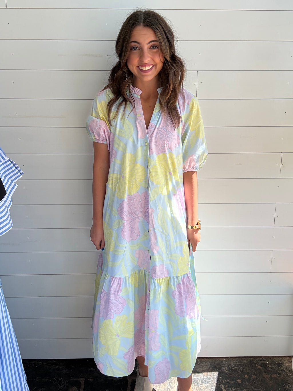 Pastel Floral Midi Tiered Dress
