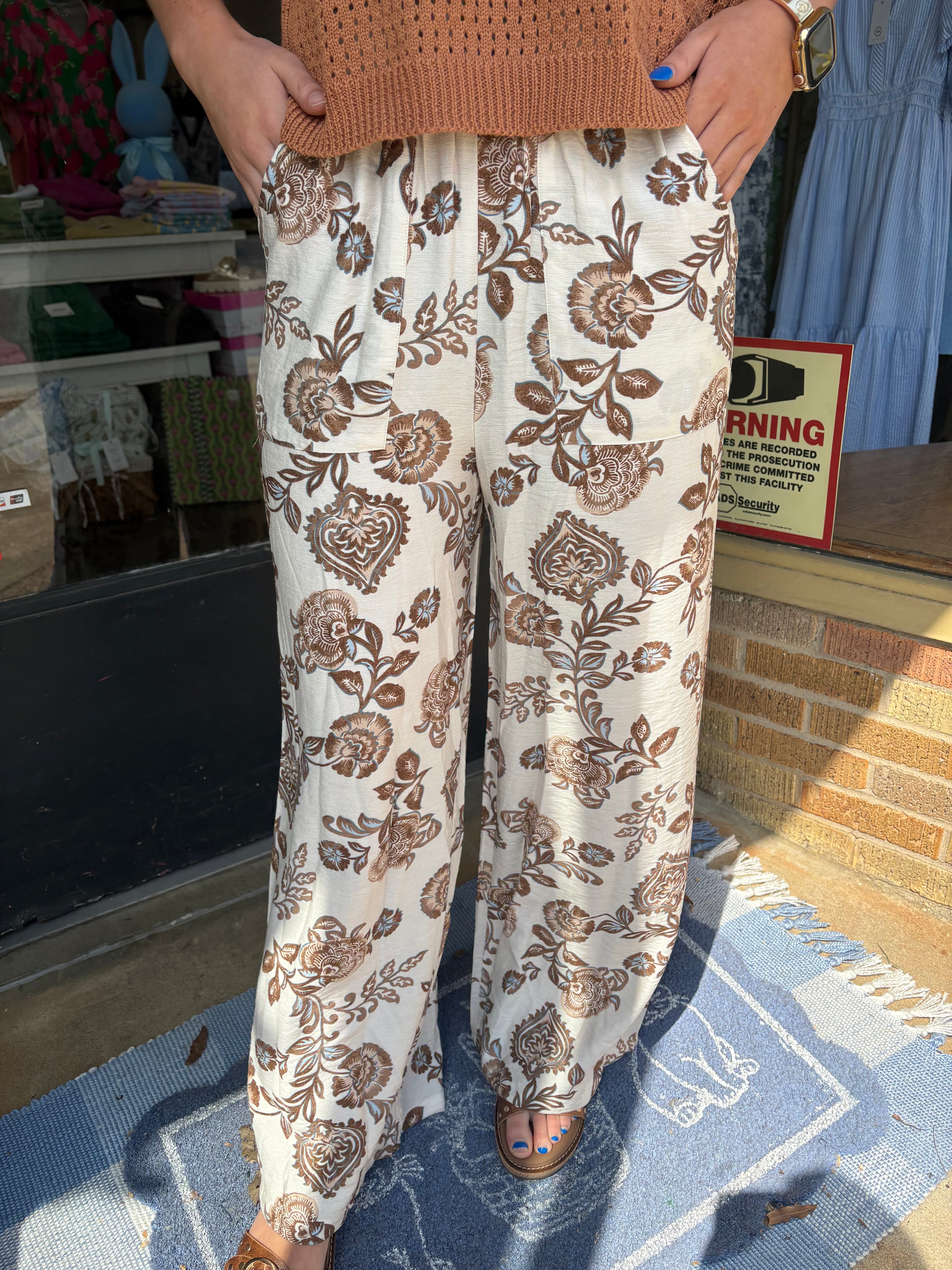 Natural Floral Print Pants