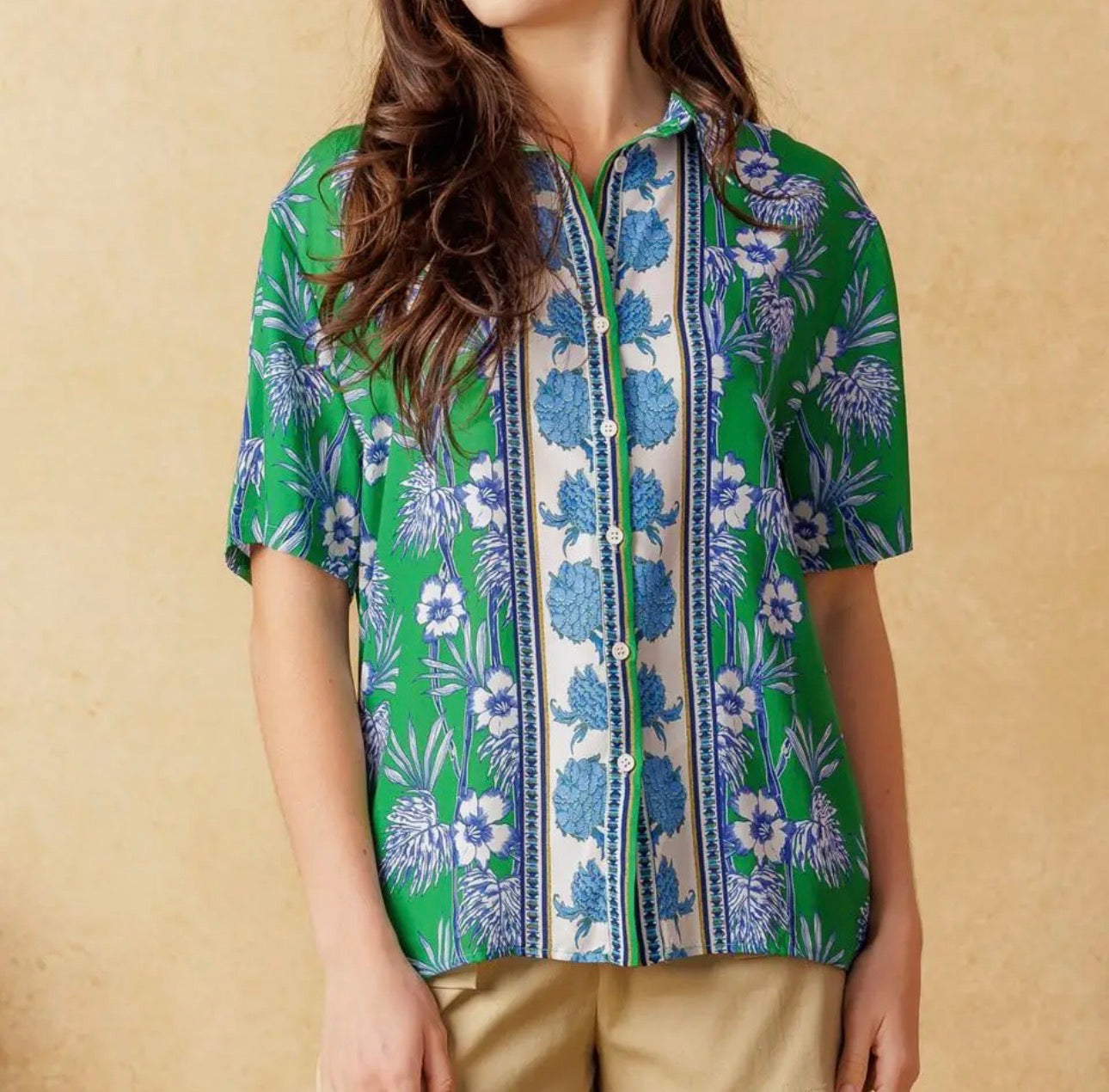 Green Printed Woven Top