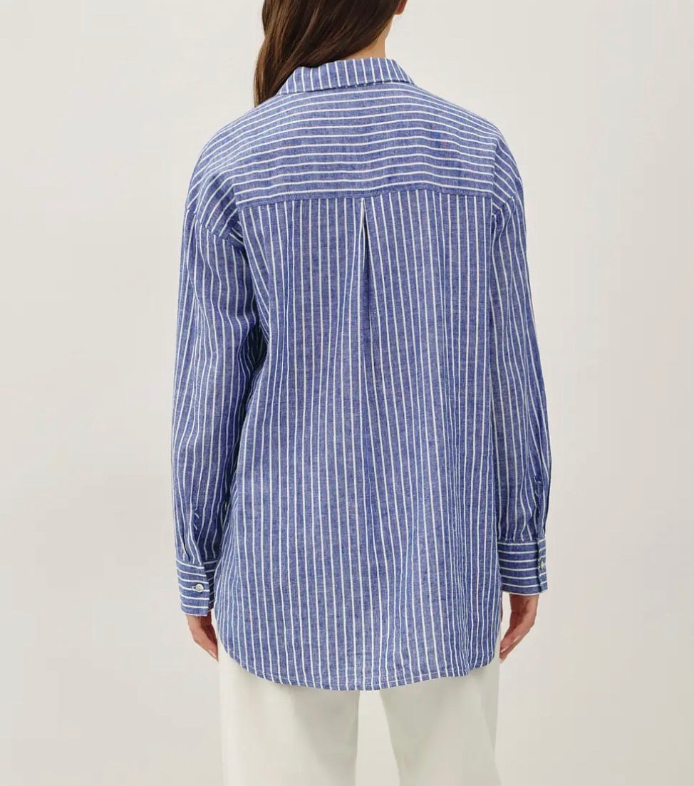 Stripe Denim Linen Button Up
