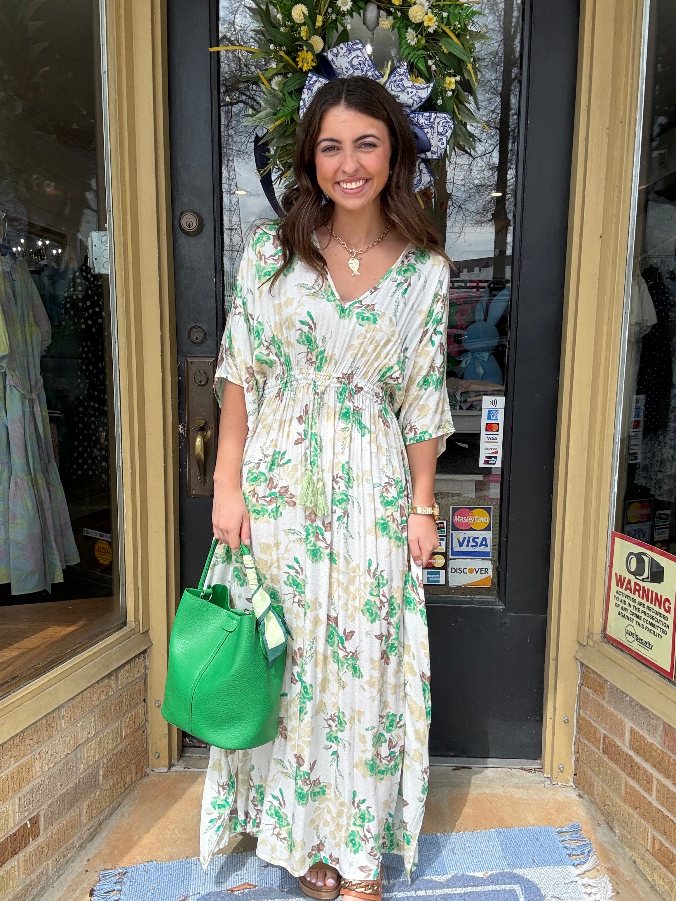 Green Floral Print Flowy Maxi Dress