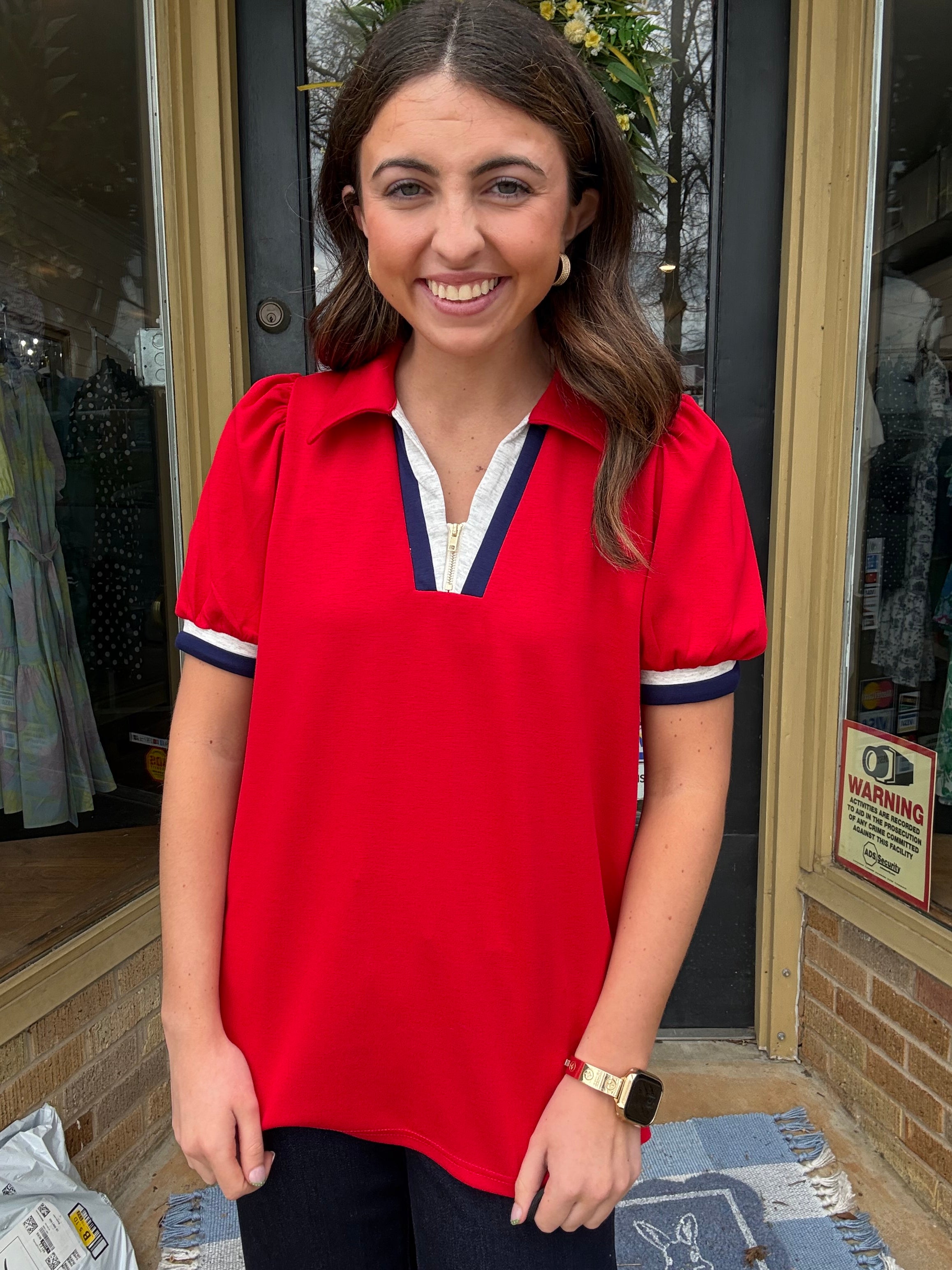 Red Contrast Detail Top