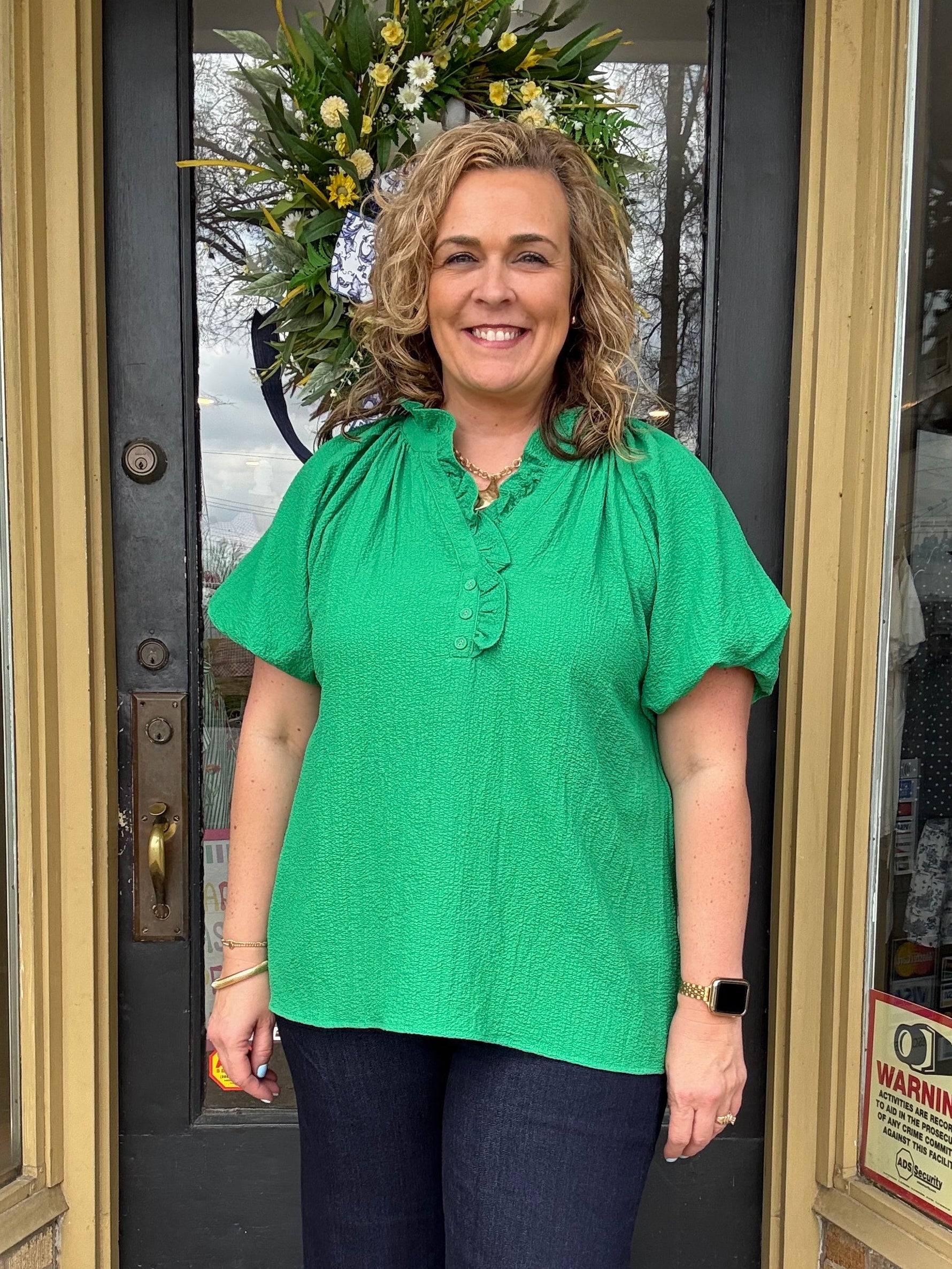 Green Ruffle Blouse