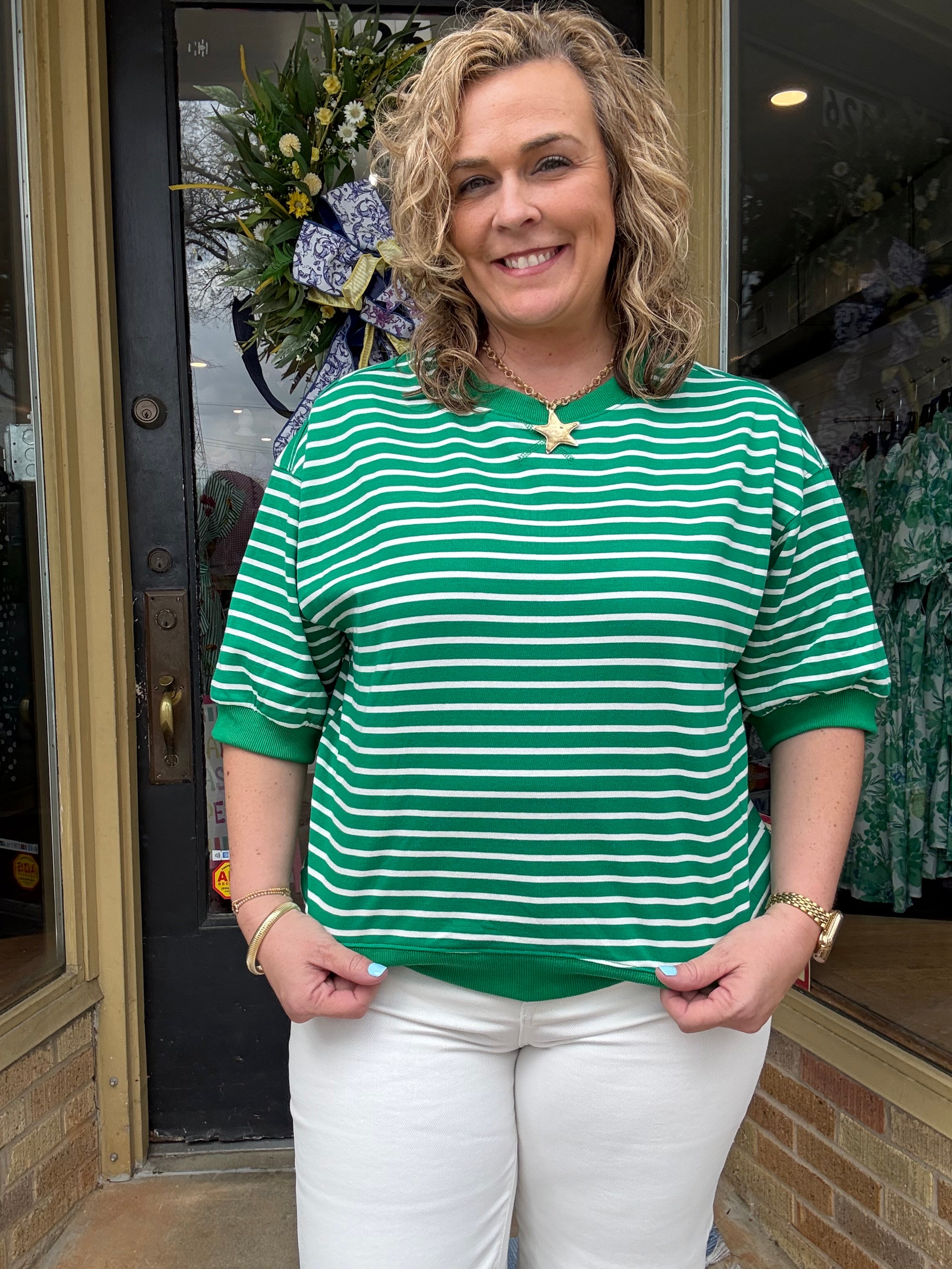 Kelly Green Striped Top