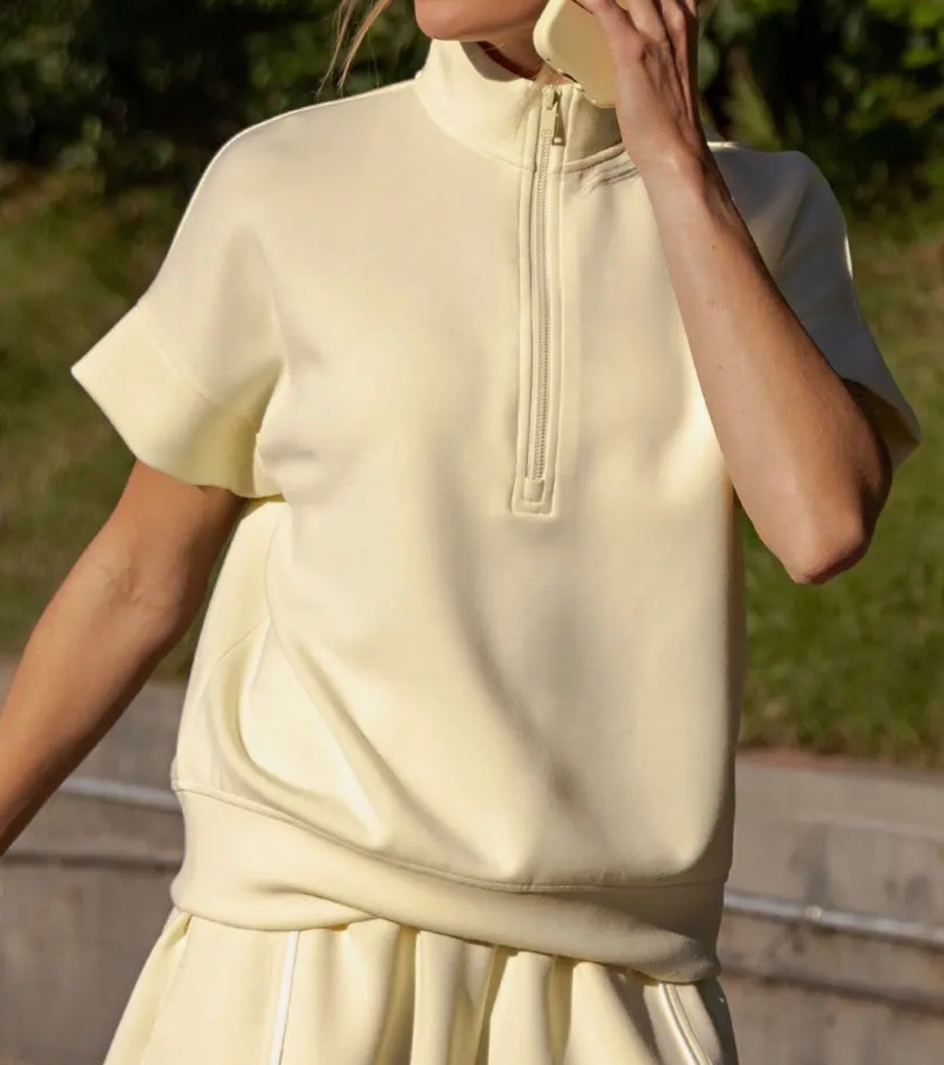Plus Lemon Quarter Zip Scuba Top
