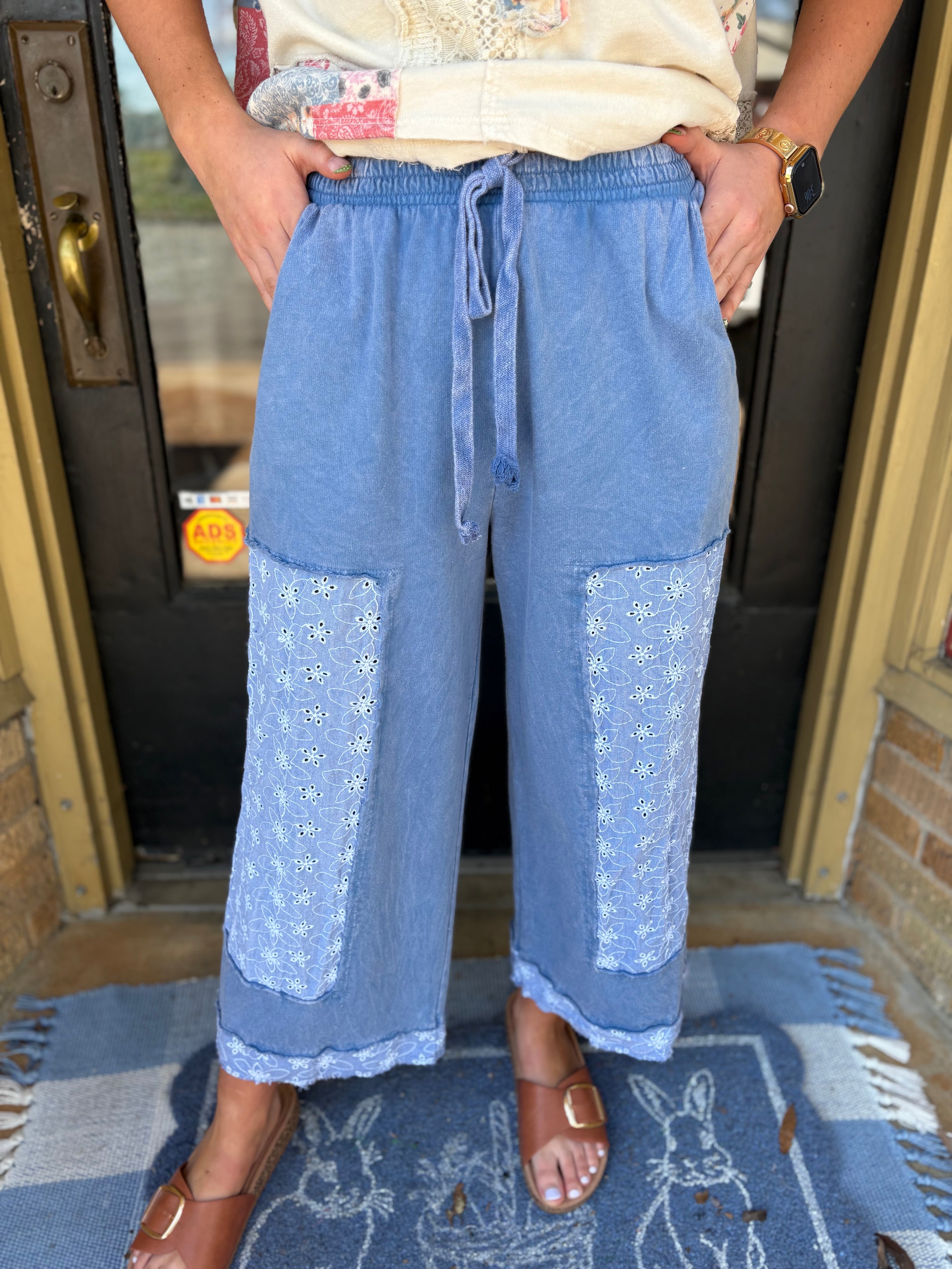 Blue Eyelet Lace Pants