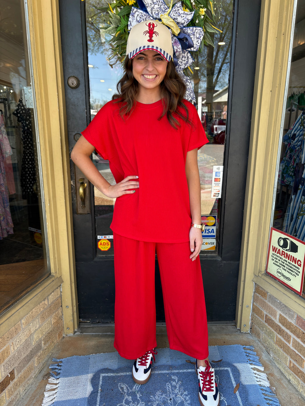 Red Solid Travel Set Pants