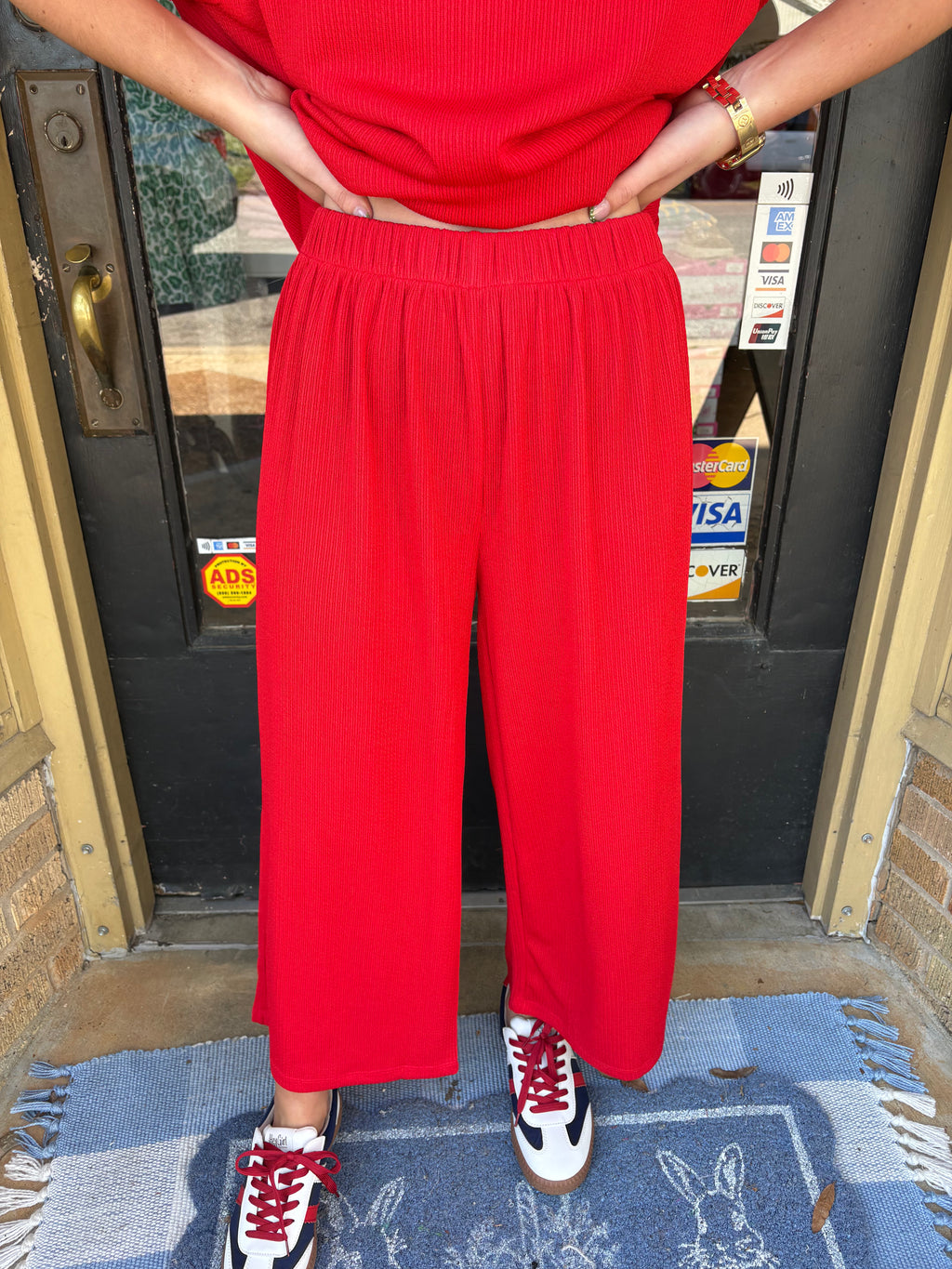 Red Solid Travel Set Pants