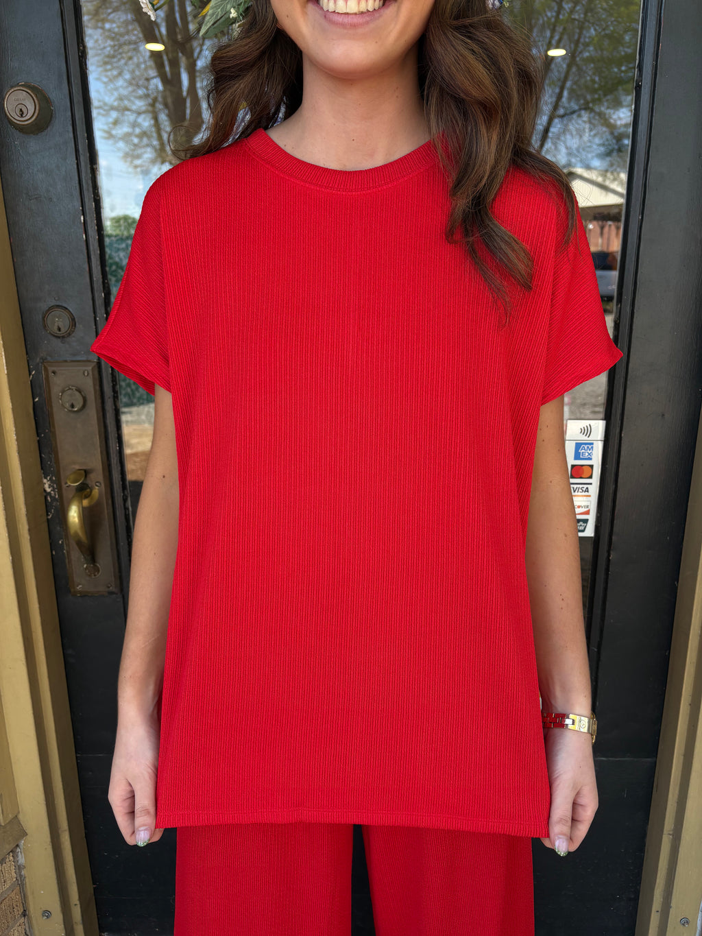 Red Solid Travel Set Top