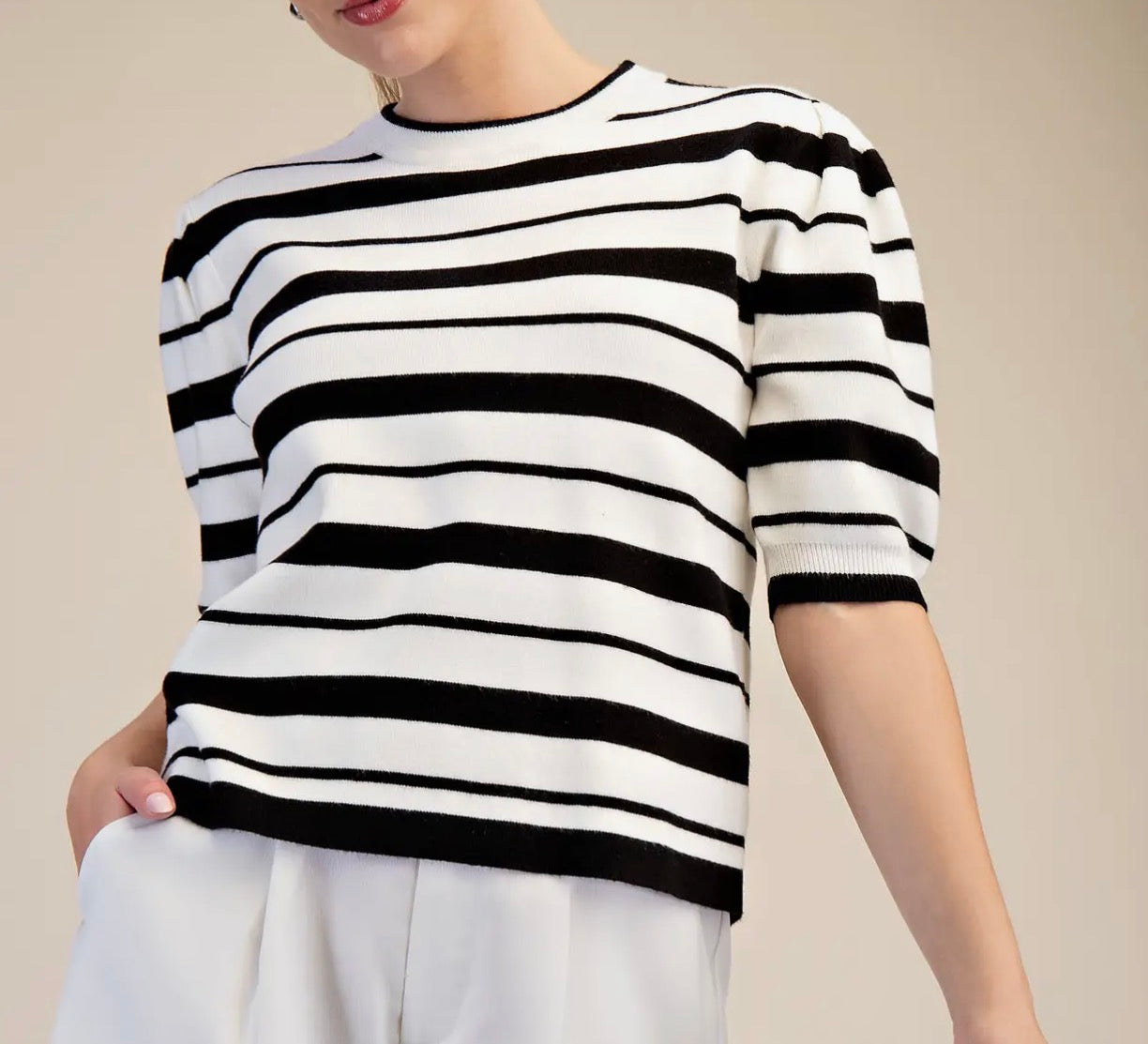 Black Stripe Knit Top