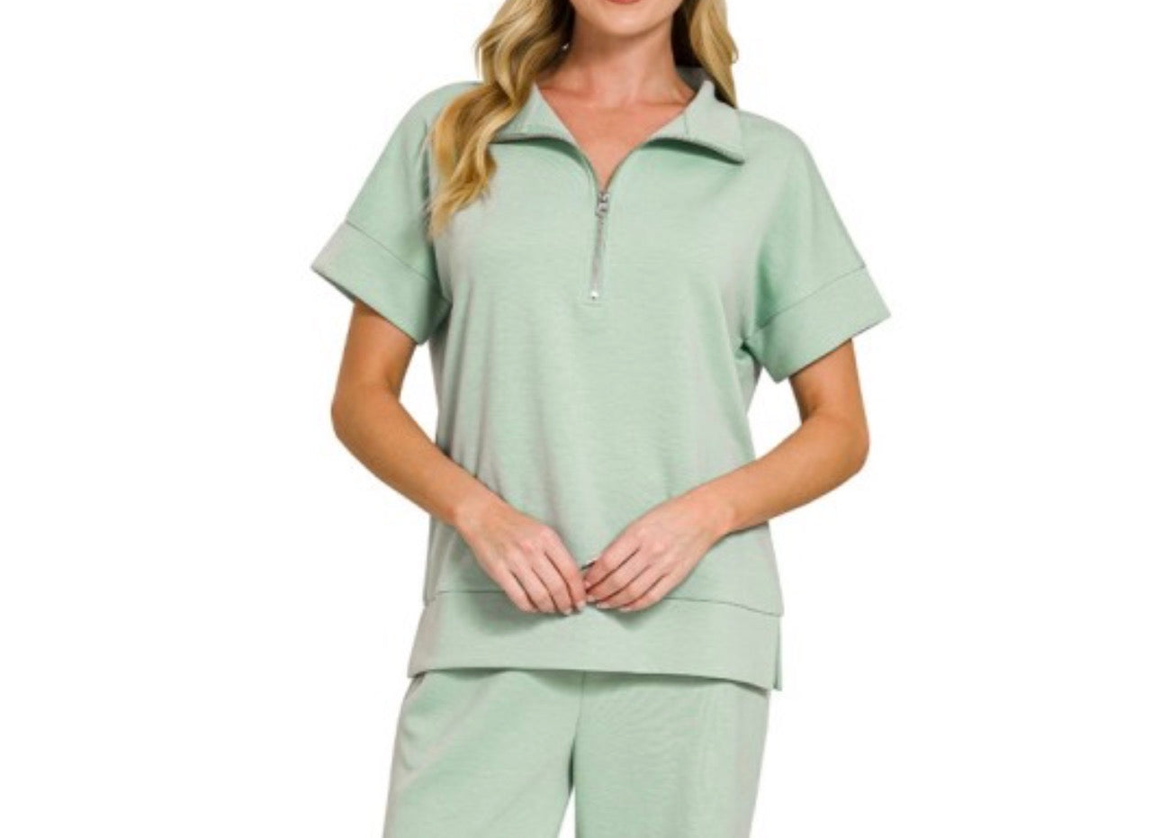 Plus Dusty Green Half Zip Top