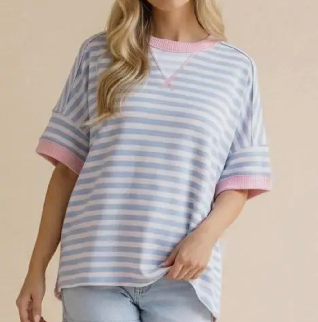 Baby Blue/Pink Stripe Top