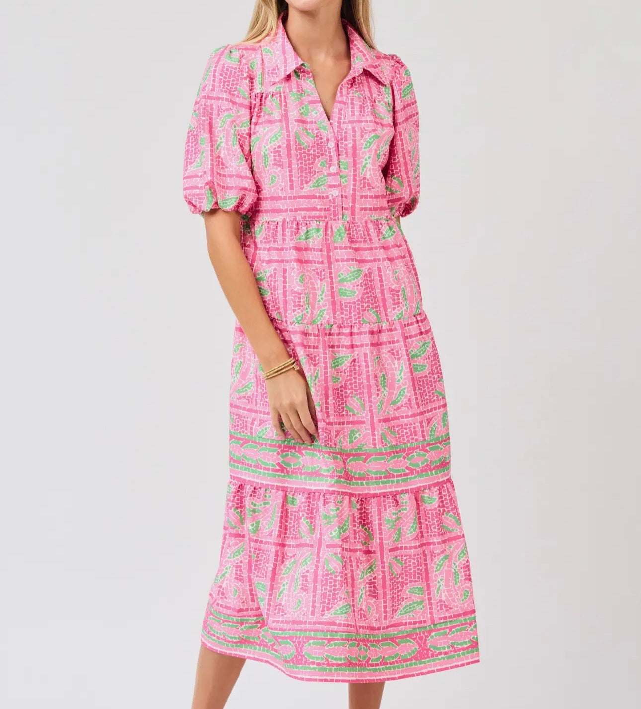 Plus Mary Square Pink Trellis Tiles Dress