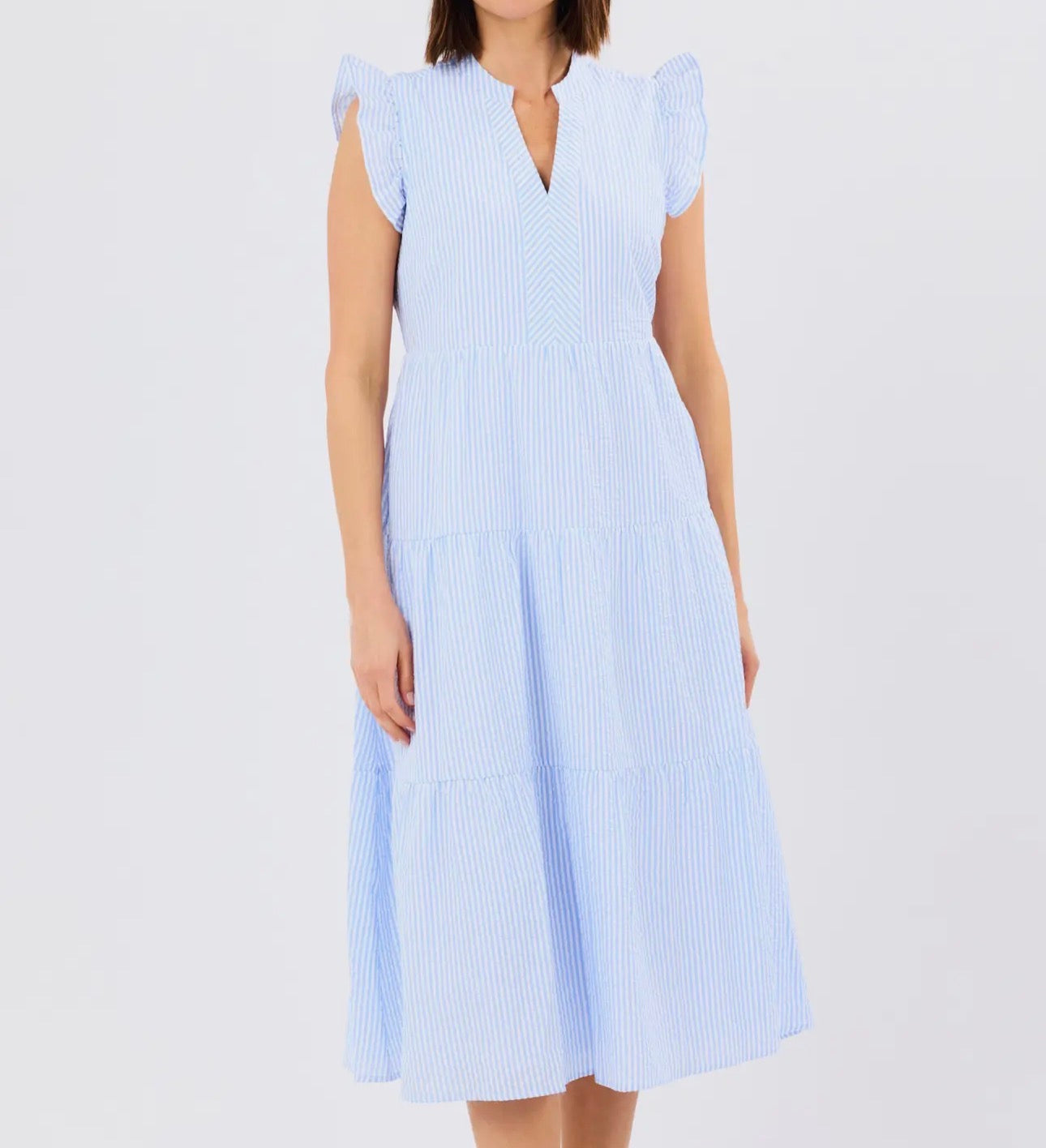 Mary Square Blue/White Stripe Seersucker Dress