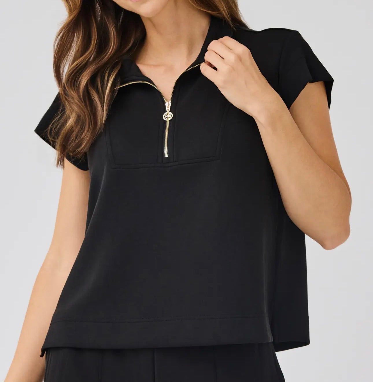 Mary Square Cloudsilk Top- Black