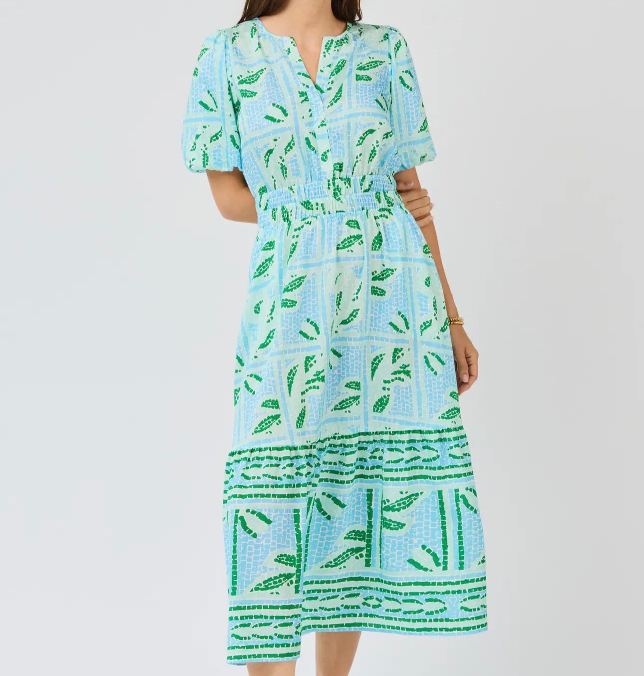 Plus Mary Square Trellis Tiles Blue Dress