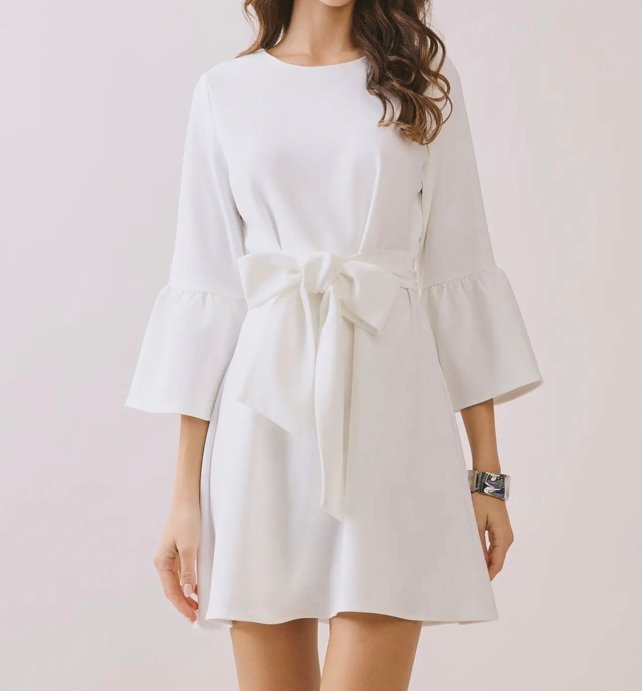 White Flare Sleeve A Line Dress