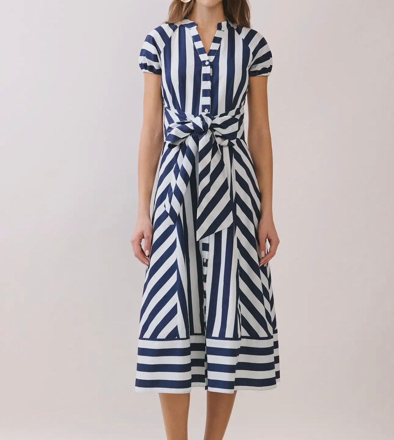 Navy Mixed Striped Midi Dress
