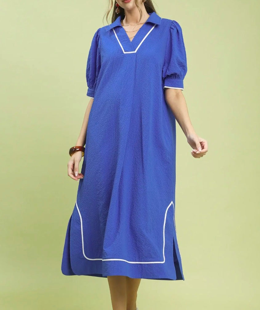 Ocean Seersucker Midi Dress