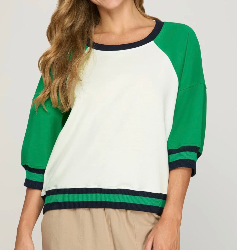 Green Color Block Scuba Top
