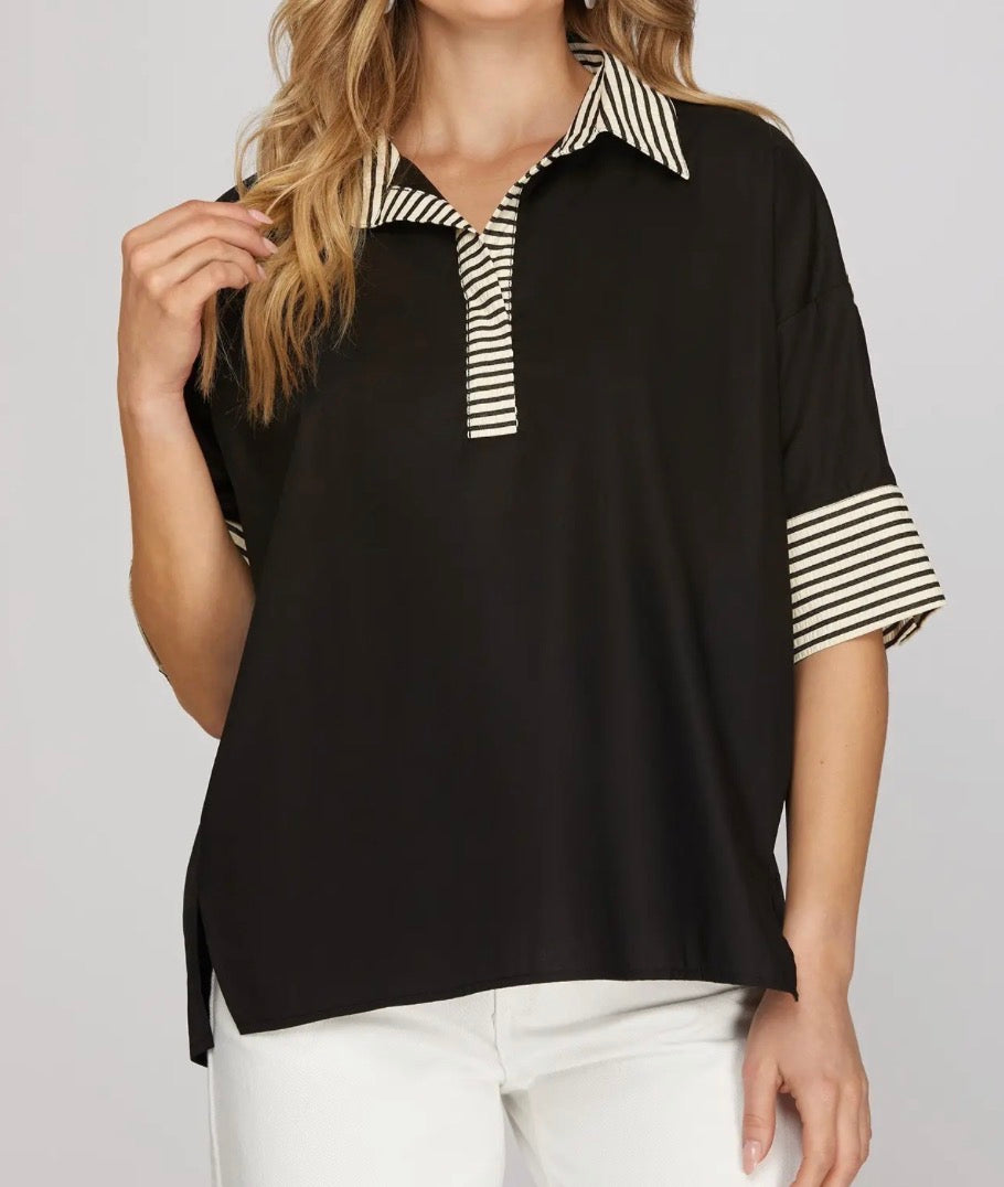 Black Stripe Trim Top