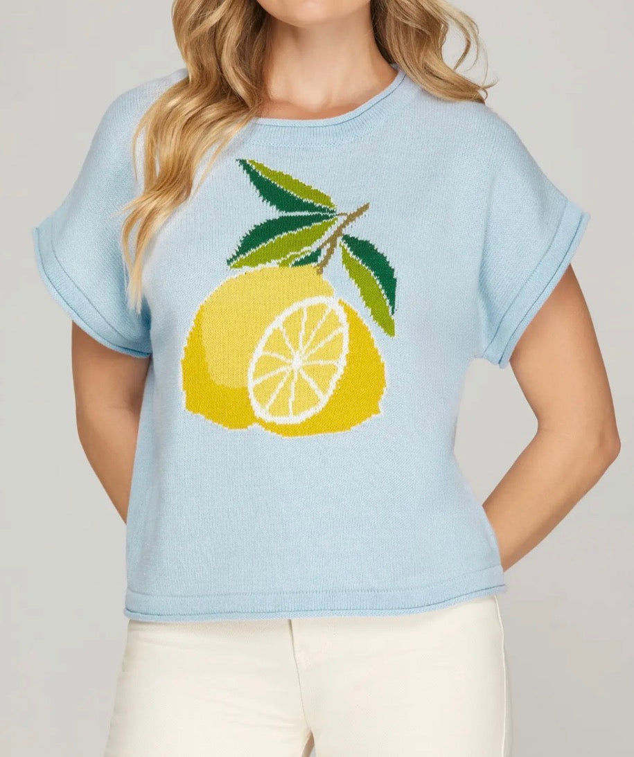 Light Blue Lemon Knit Sweater