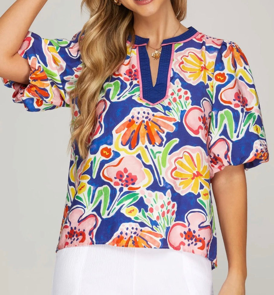 Blue Radiant Floral Top