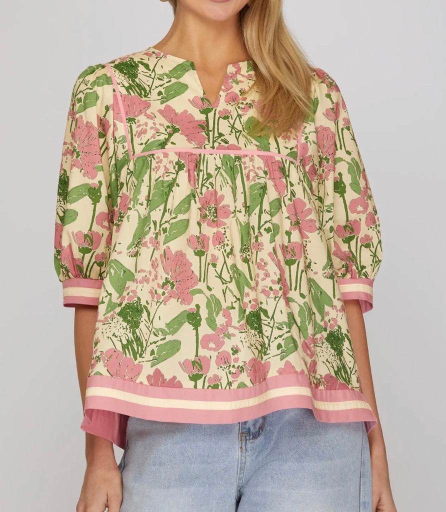 Light Pink/Green Floral Blouse