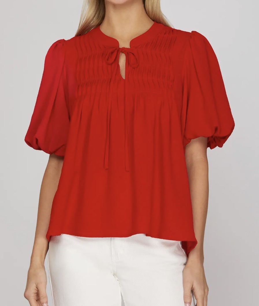 Red Pintuck Woven Top