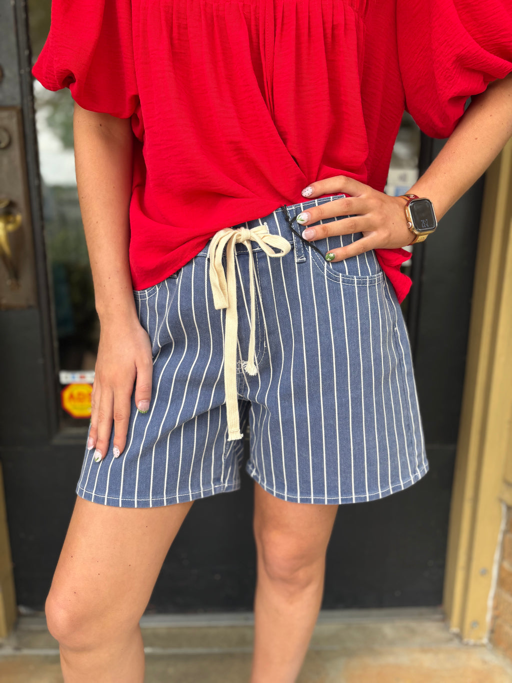 JBD Navy Stripe Denim Shorts