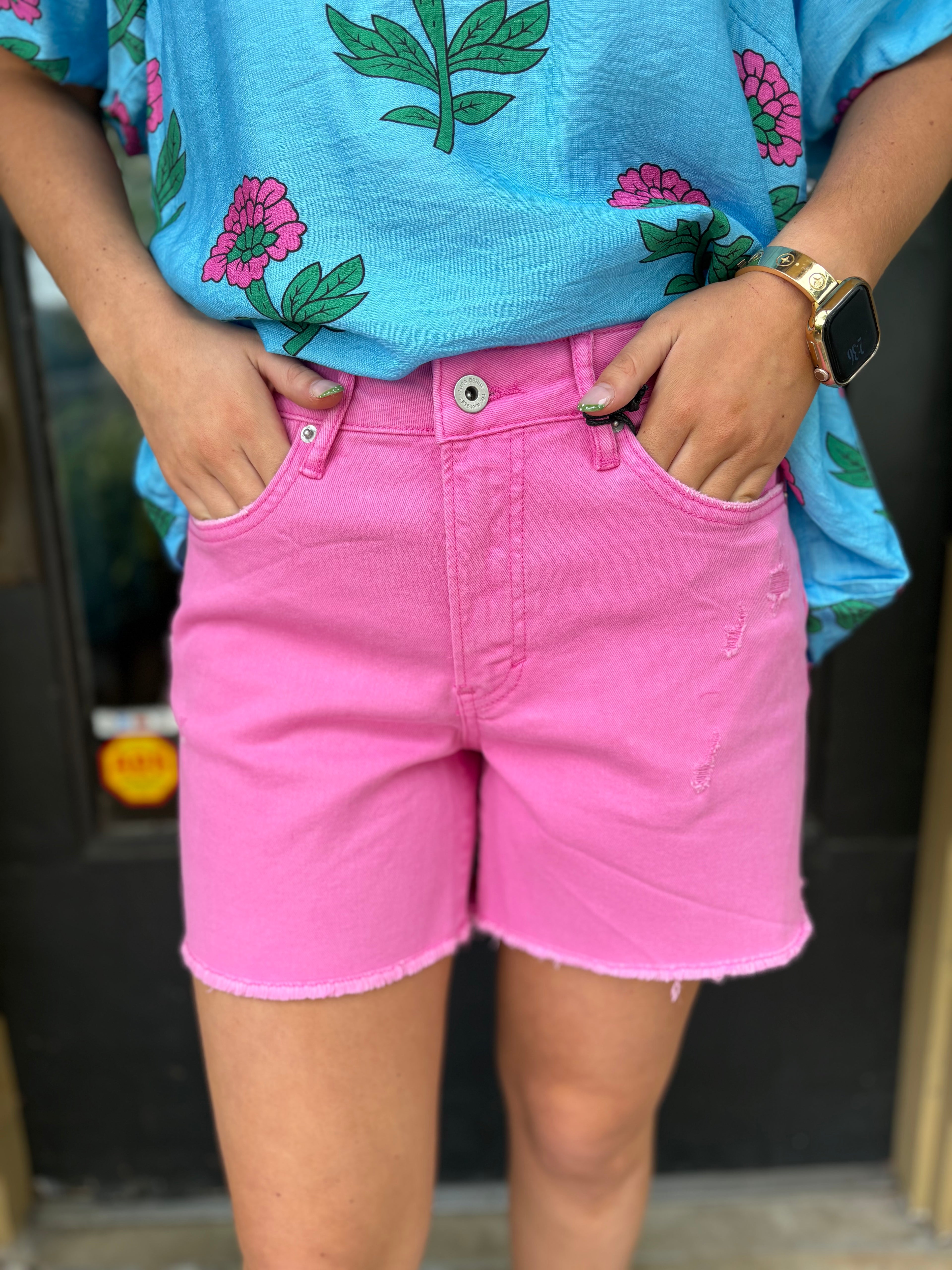 Mica Pink Rose Denim Shorts
