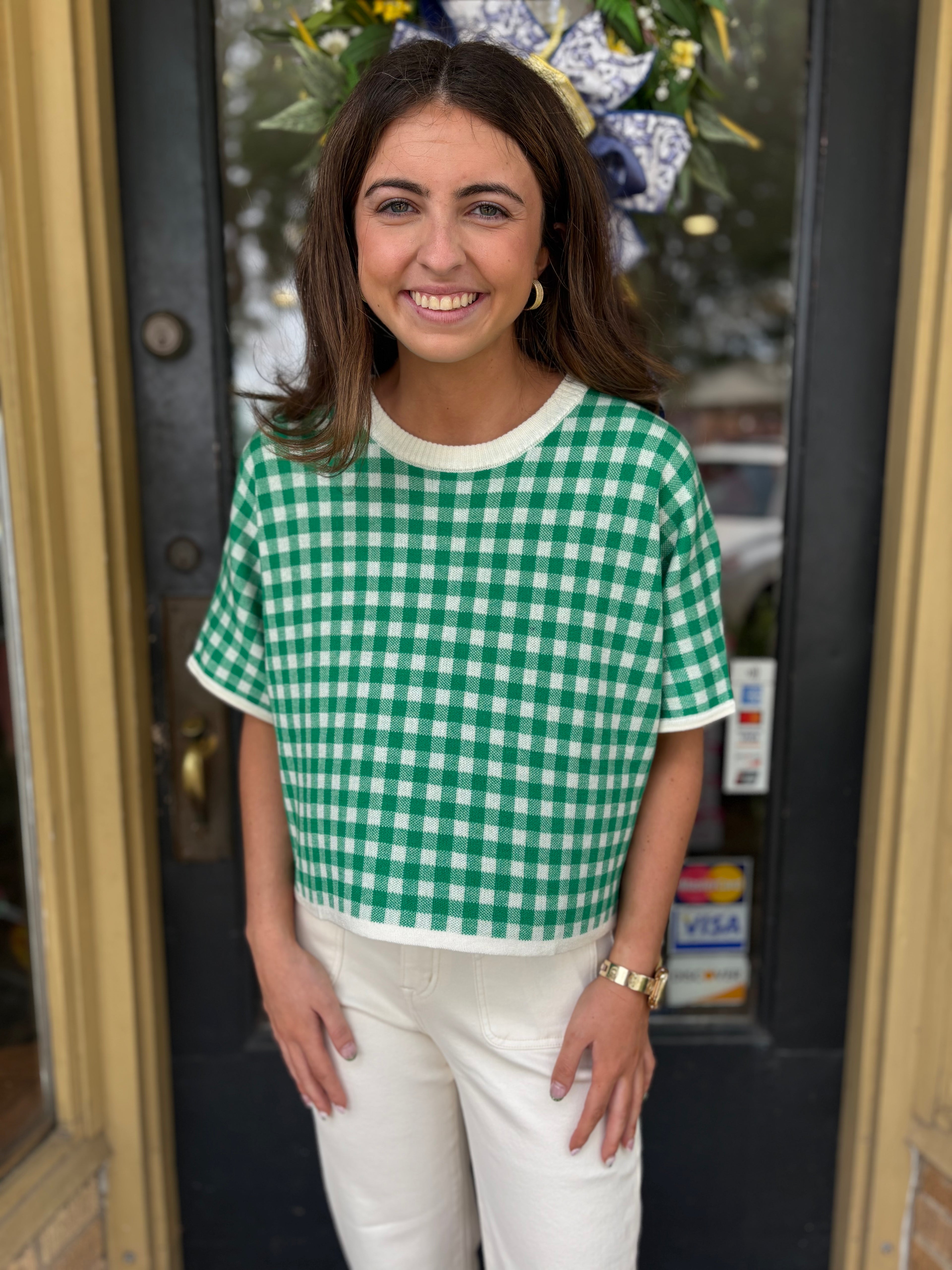 Green Gingham Flowy Top