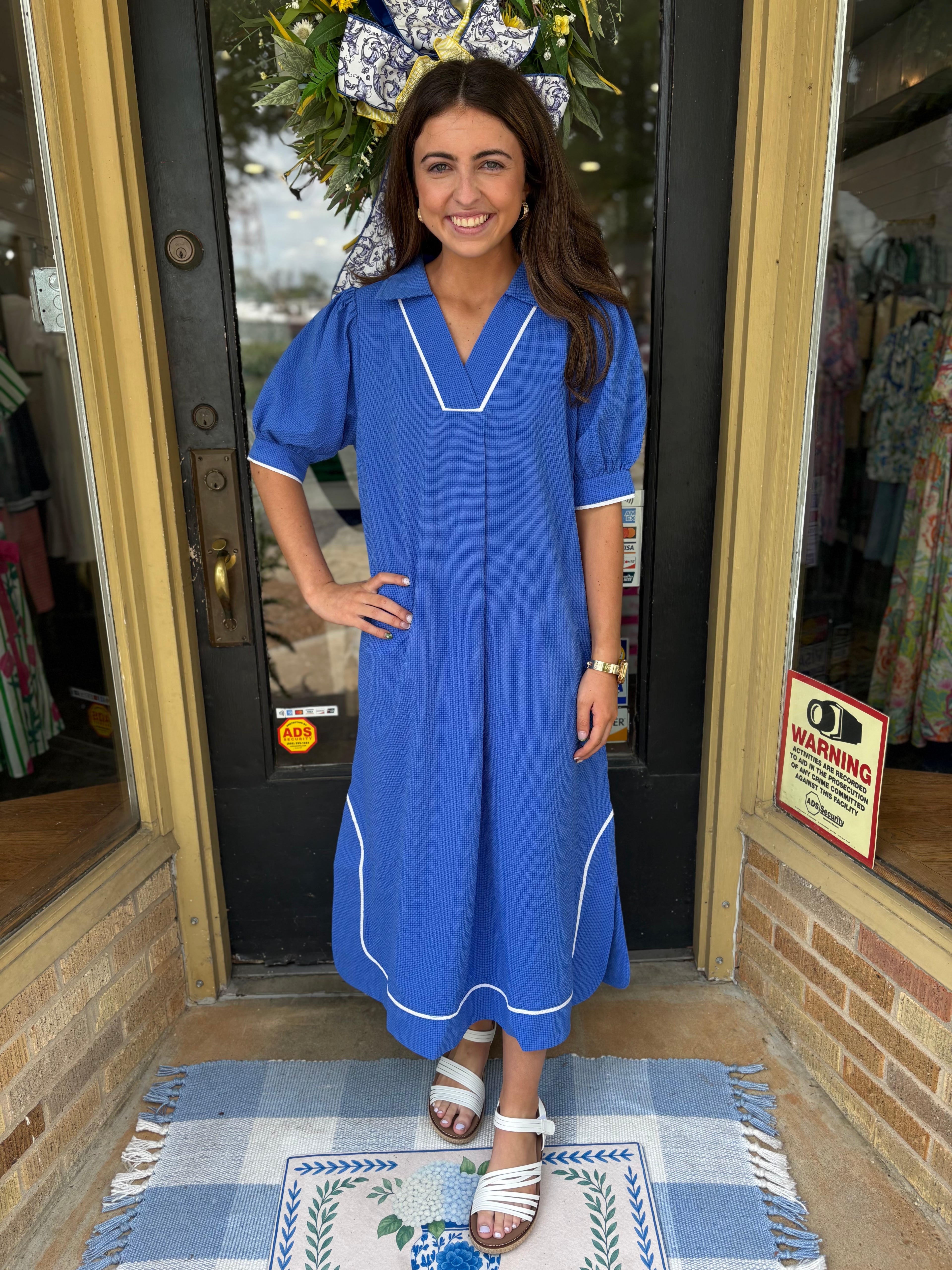 Ocean Seersucker Midi Dress