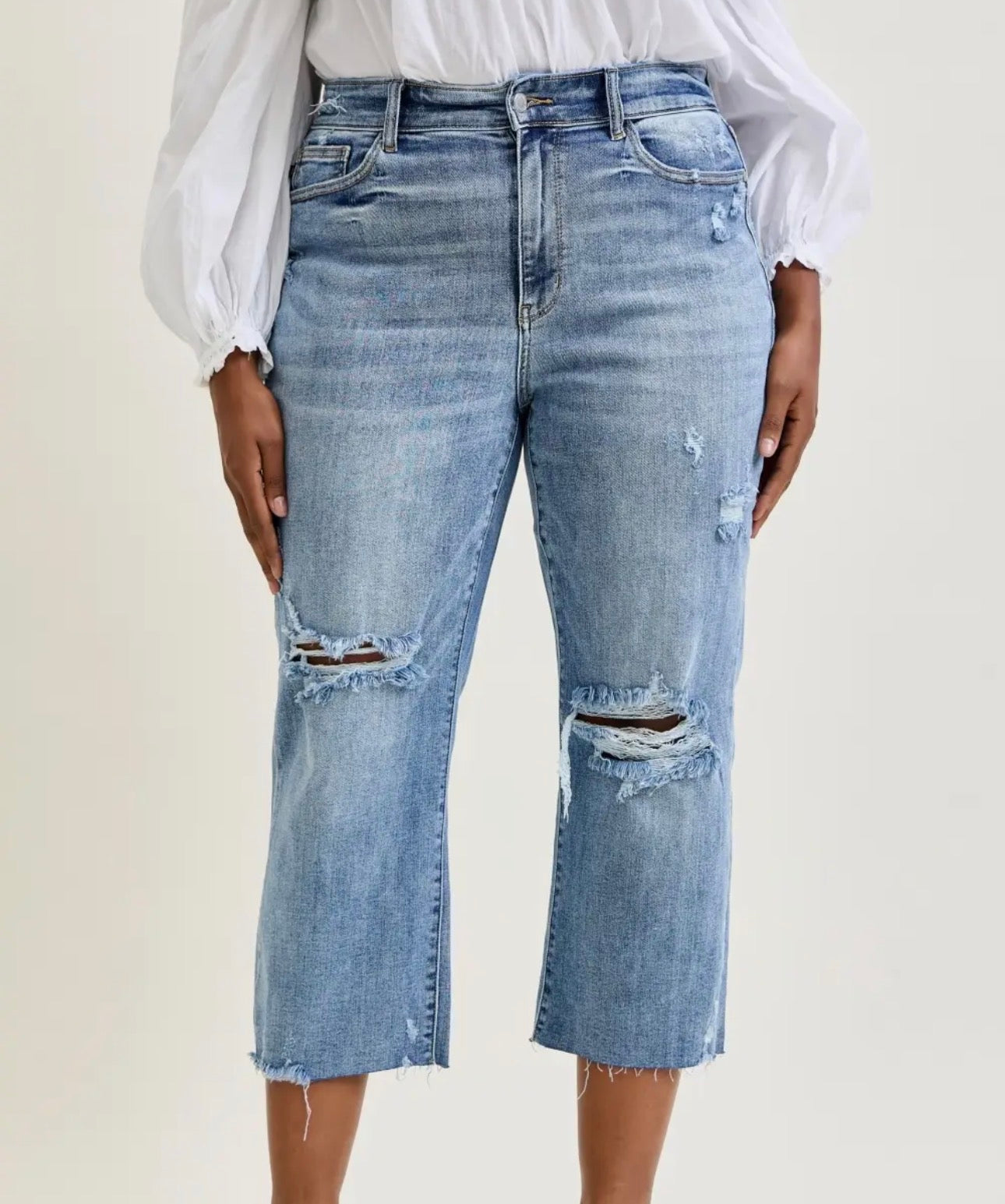 Plus Judy Blue Distressed Crop Jeans