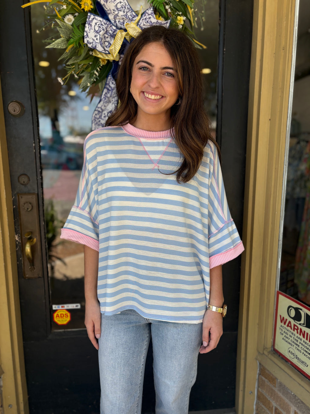 Baby Blue/Pink Stripe Top