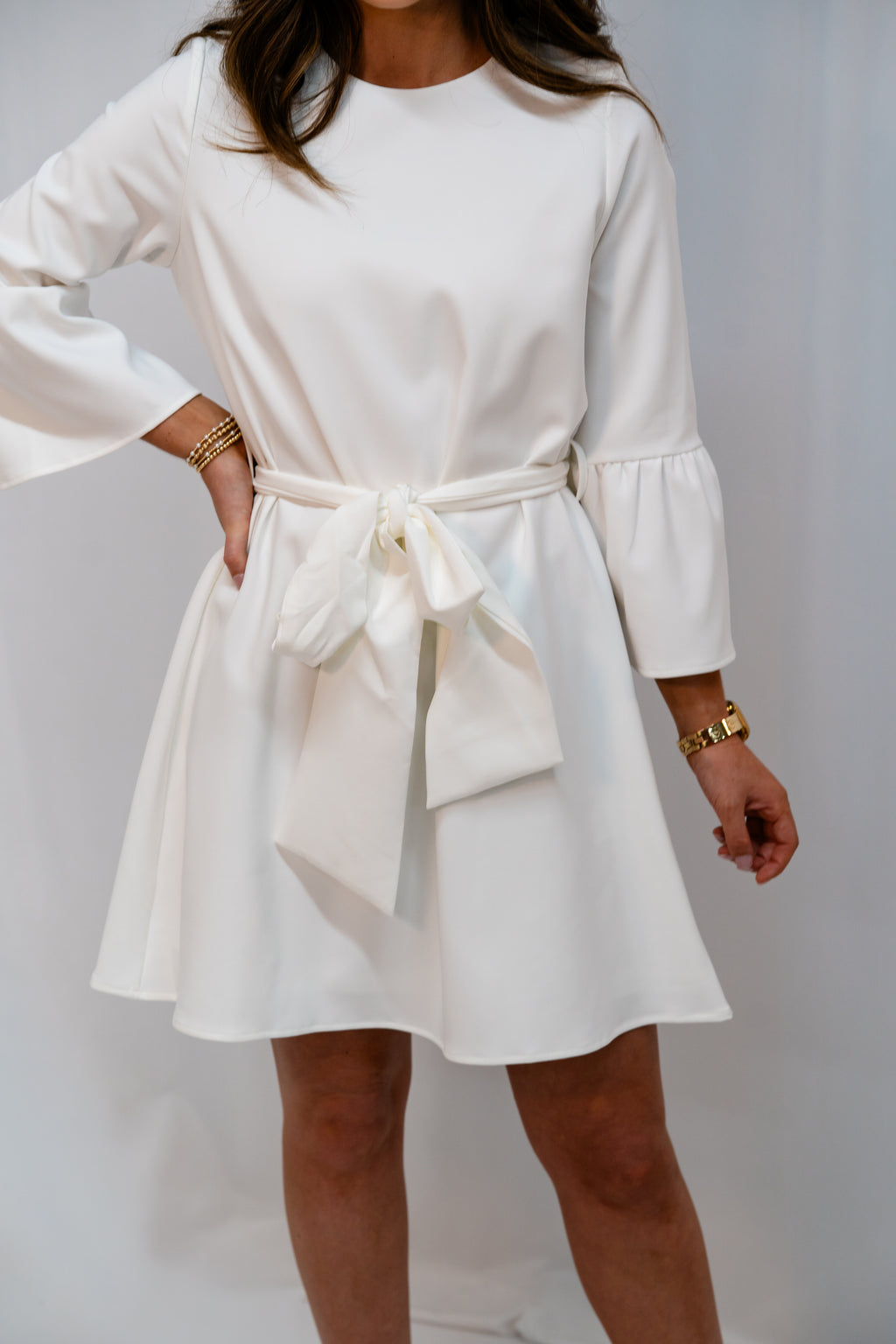 White Flare Sleeve A Line Dress