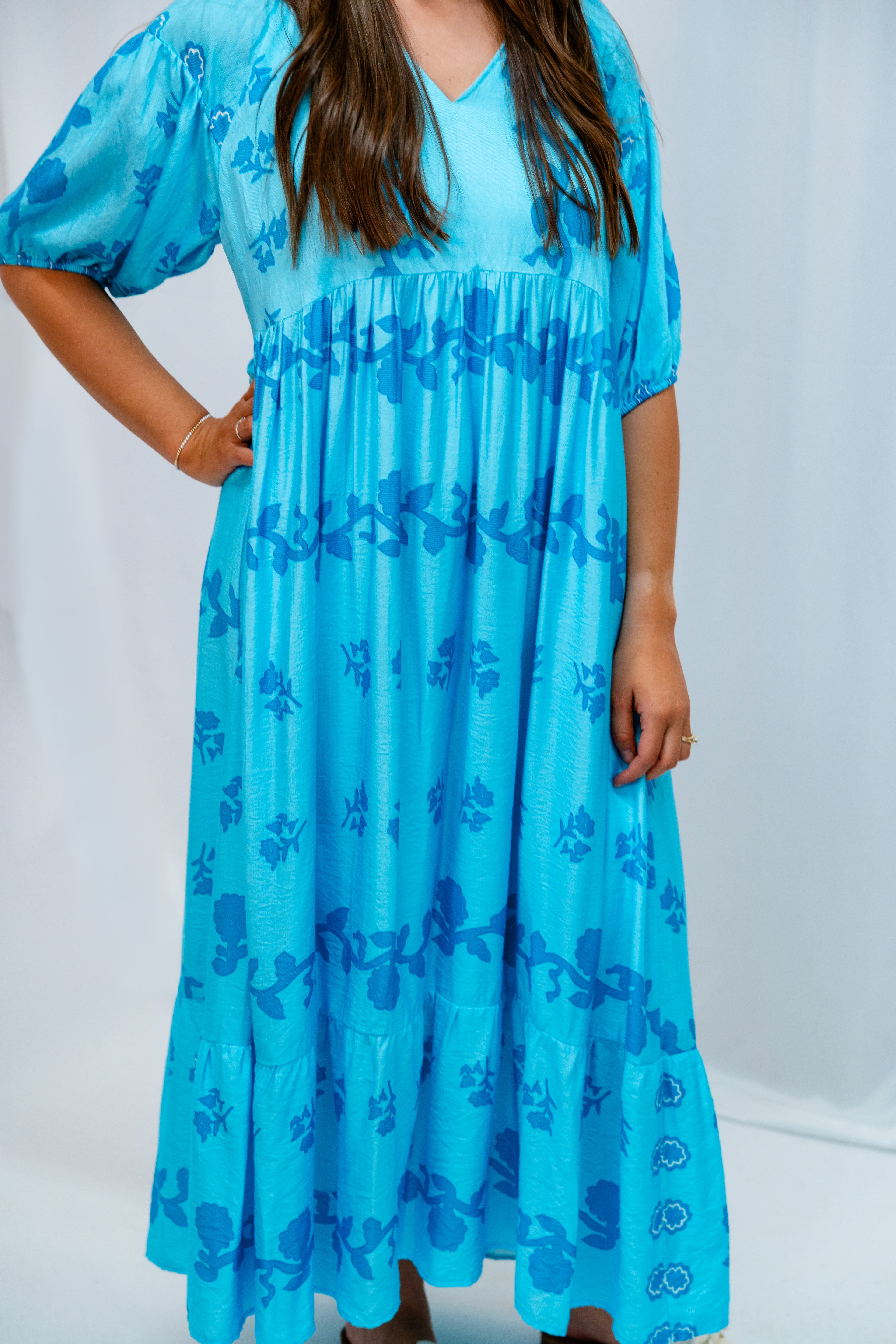 Aqua Vine Print Maxi Dress