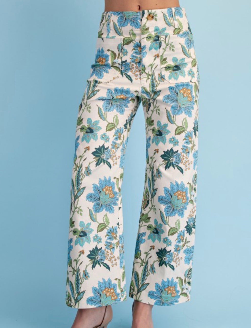 Aqua Floral Crop Pants