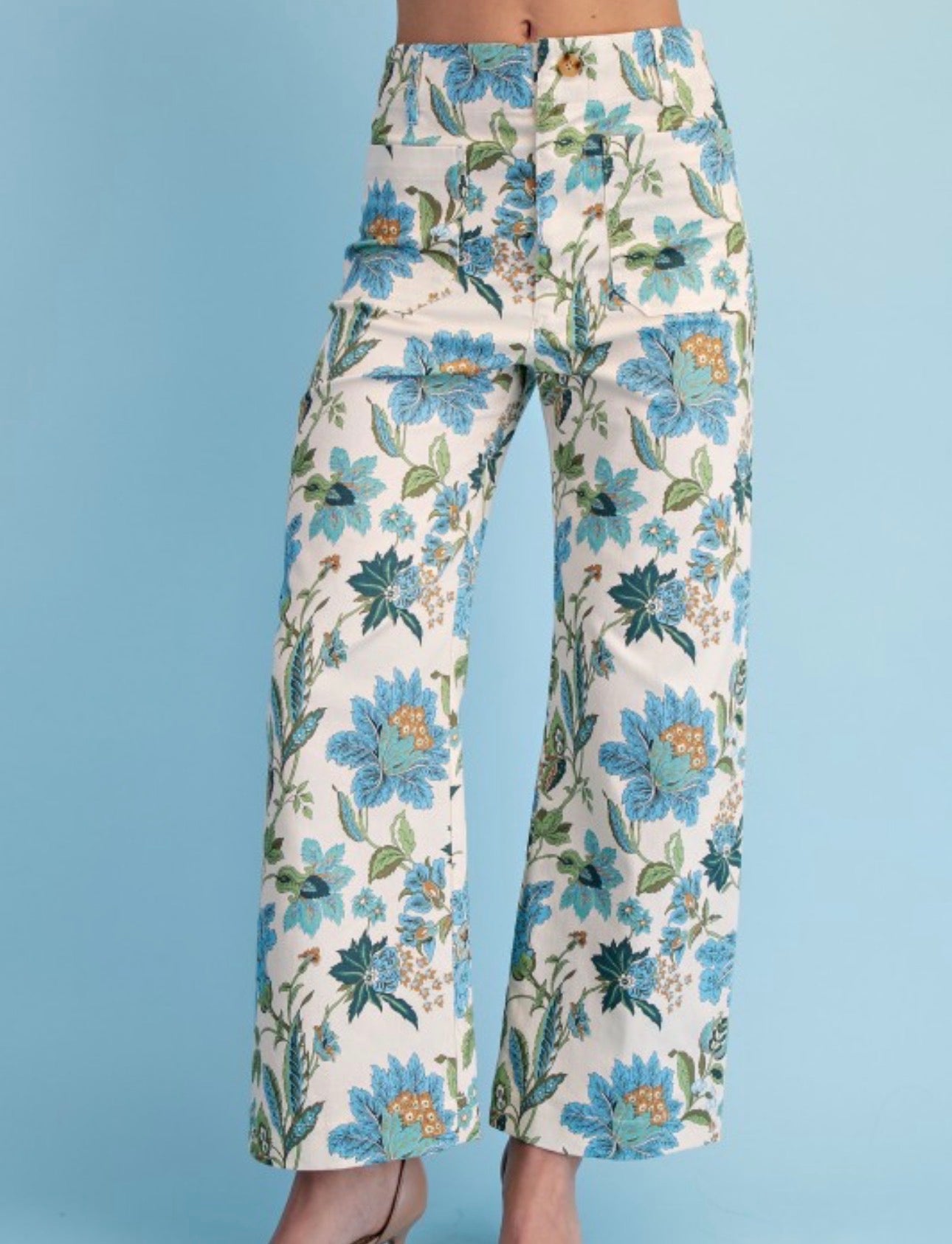 Aqua Floral Crop Pants
