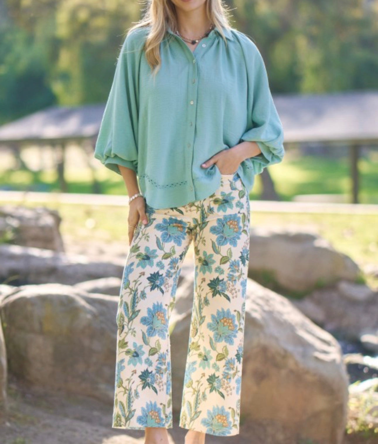 Aqua Breeze Button Down Top