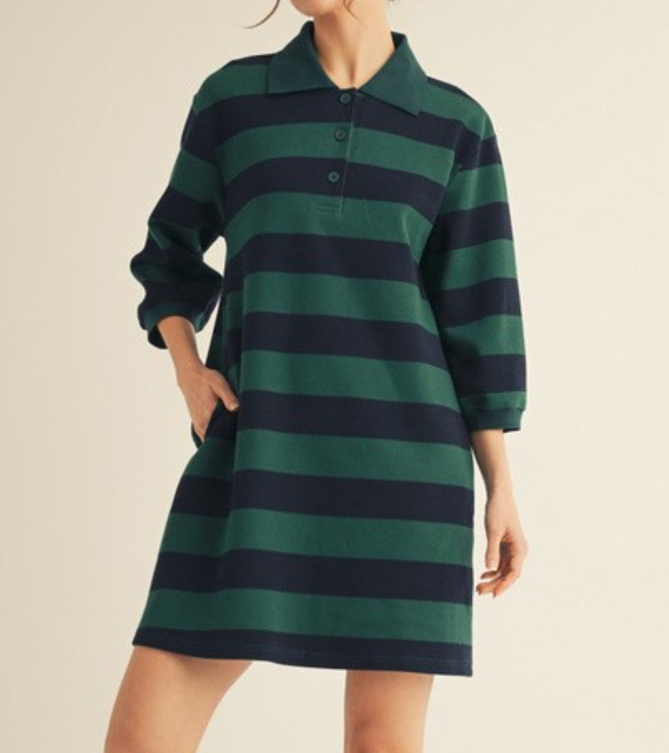 Hunter Green + Navy Striped Dress