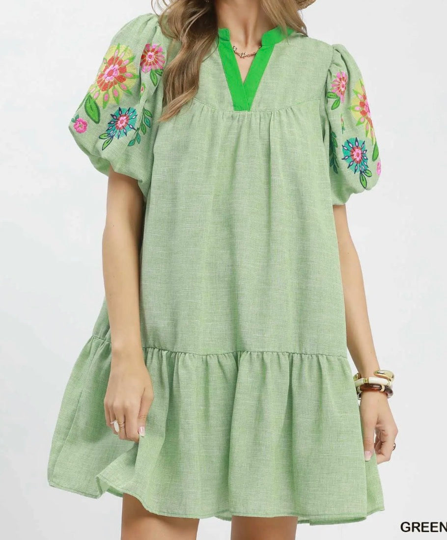 Green Embroidered Blossom Dress