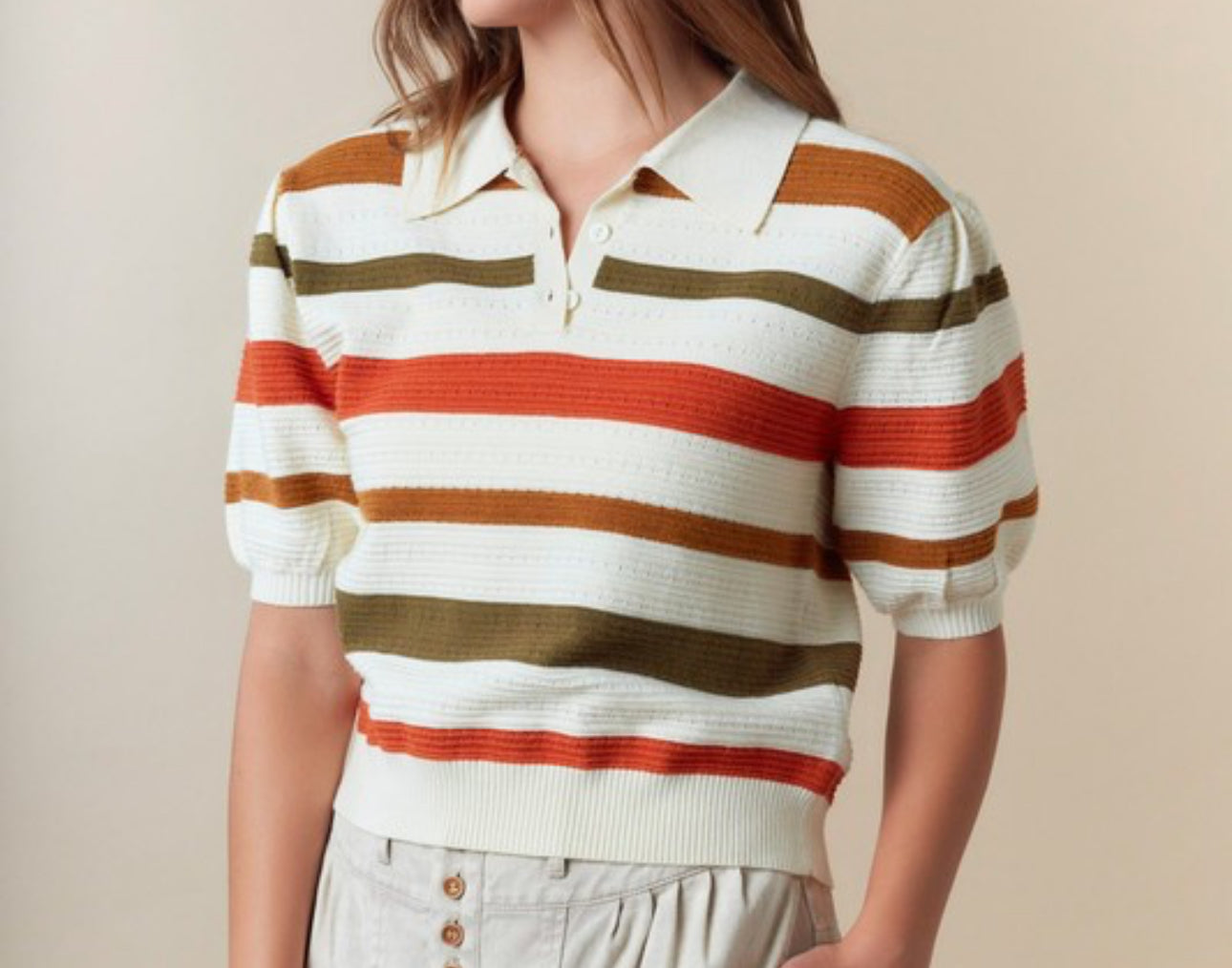 Multi Stripe Short Sleeve Sweater