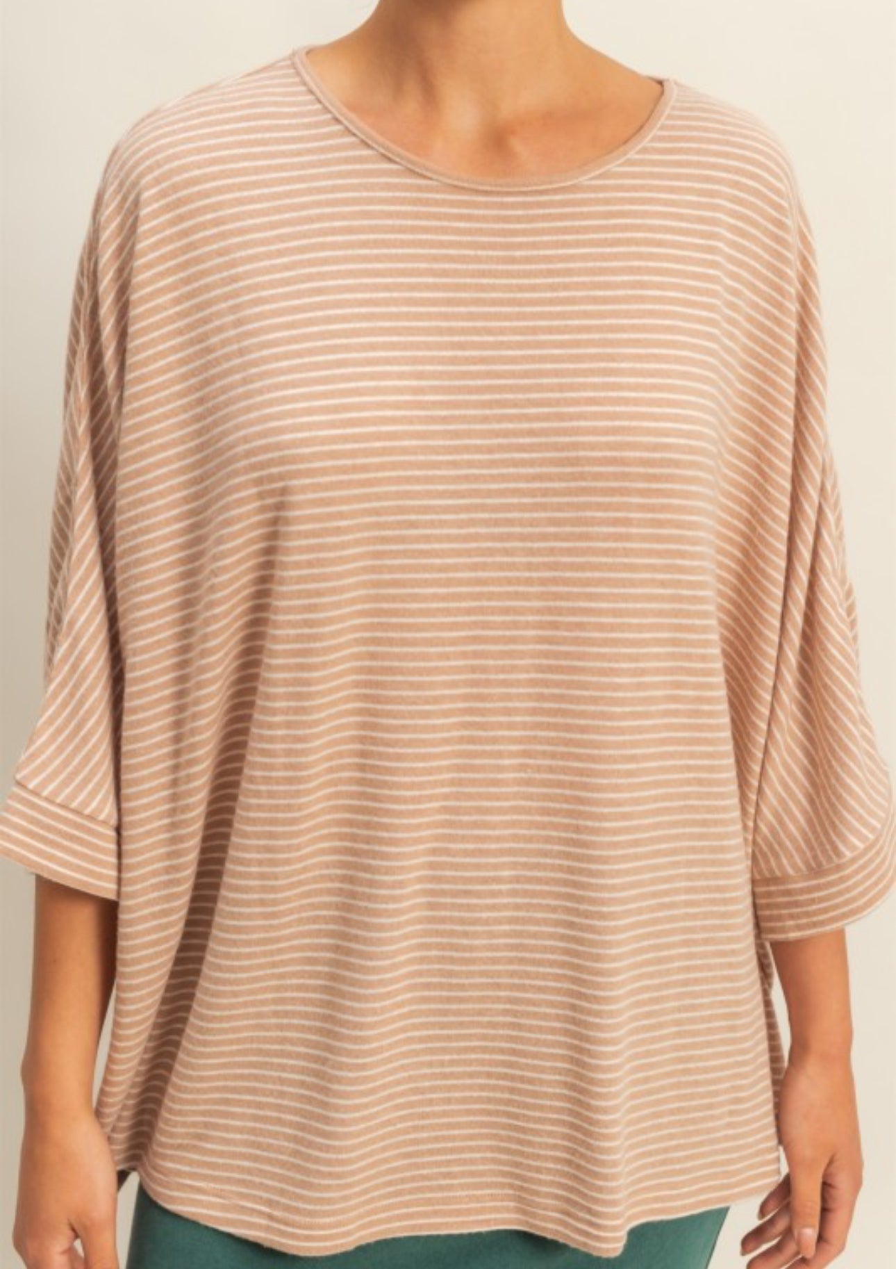 Taupe and Cream oversized 3/4 Sleeve top