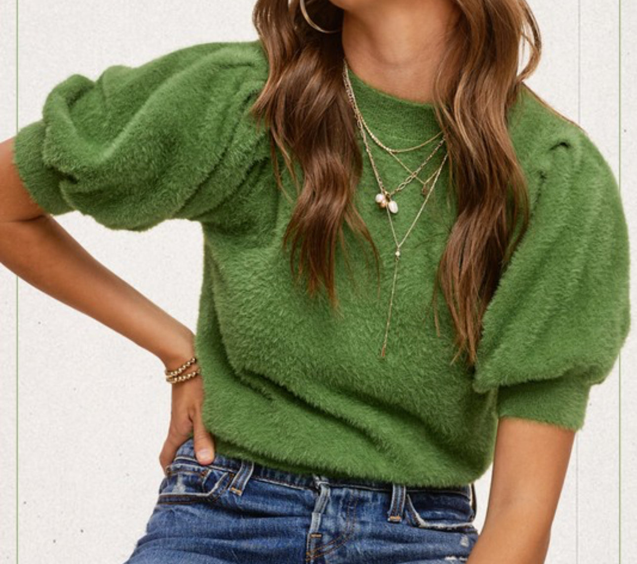 Green Soft Puff Sleeve Top