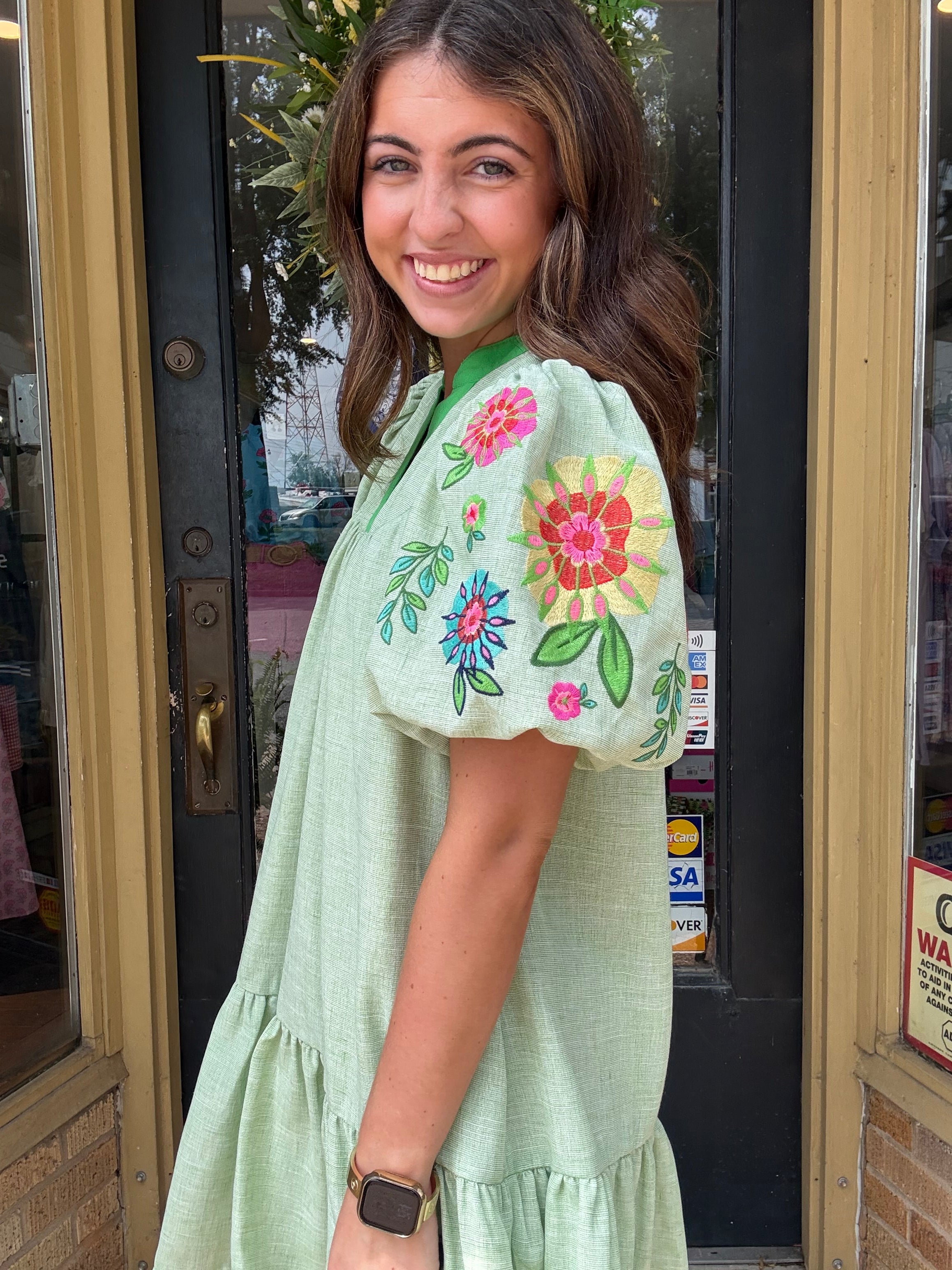 Green Embroidered Blossom Dress