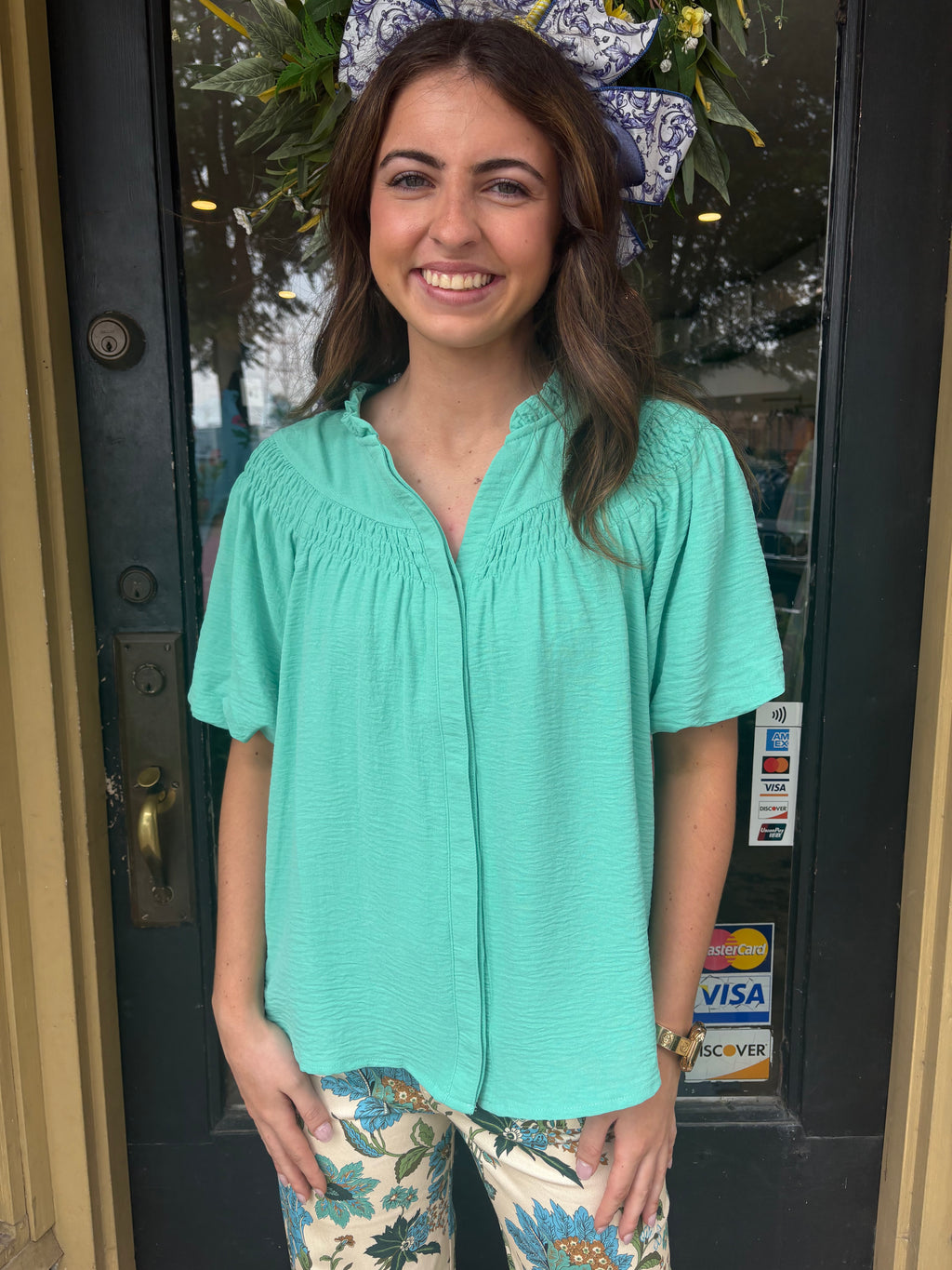 Aqua Breeze Button Down Top