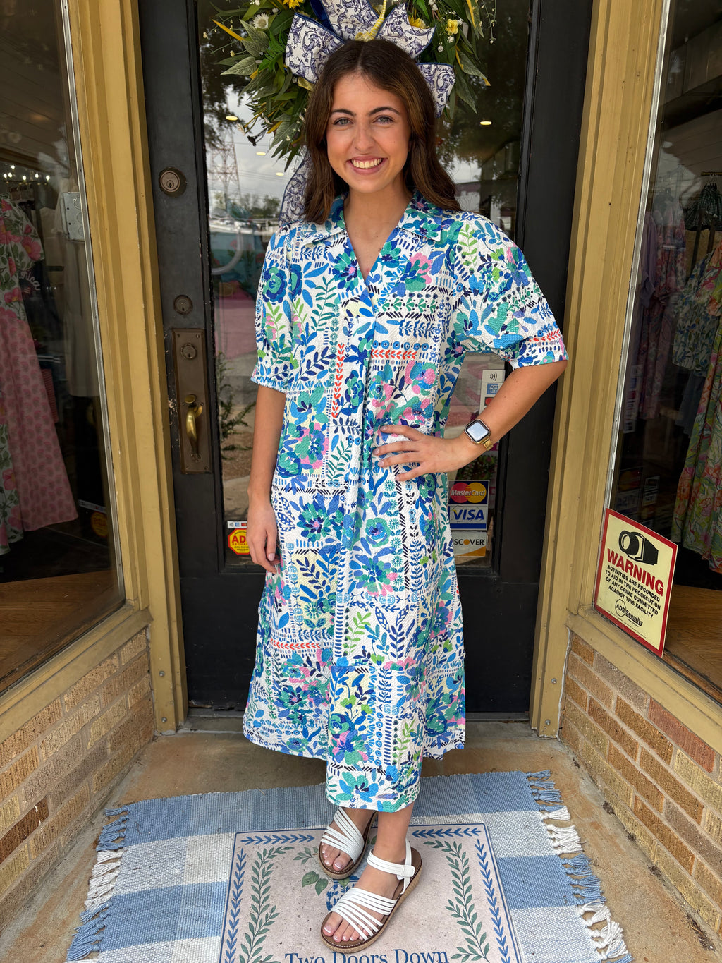 Blue Painted Meadow Midi Dress