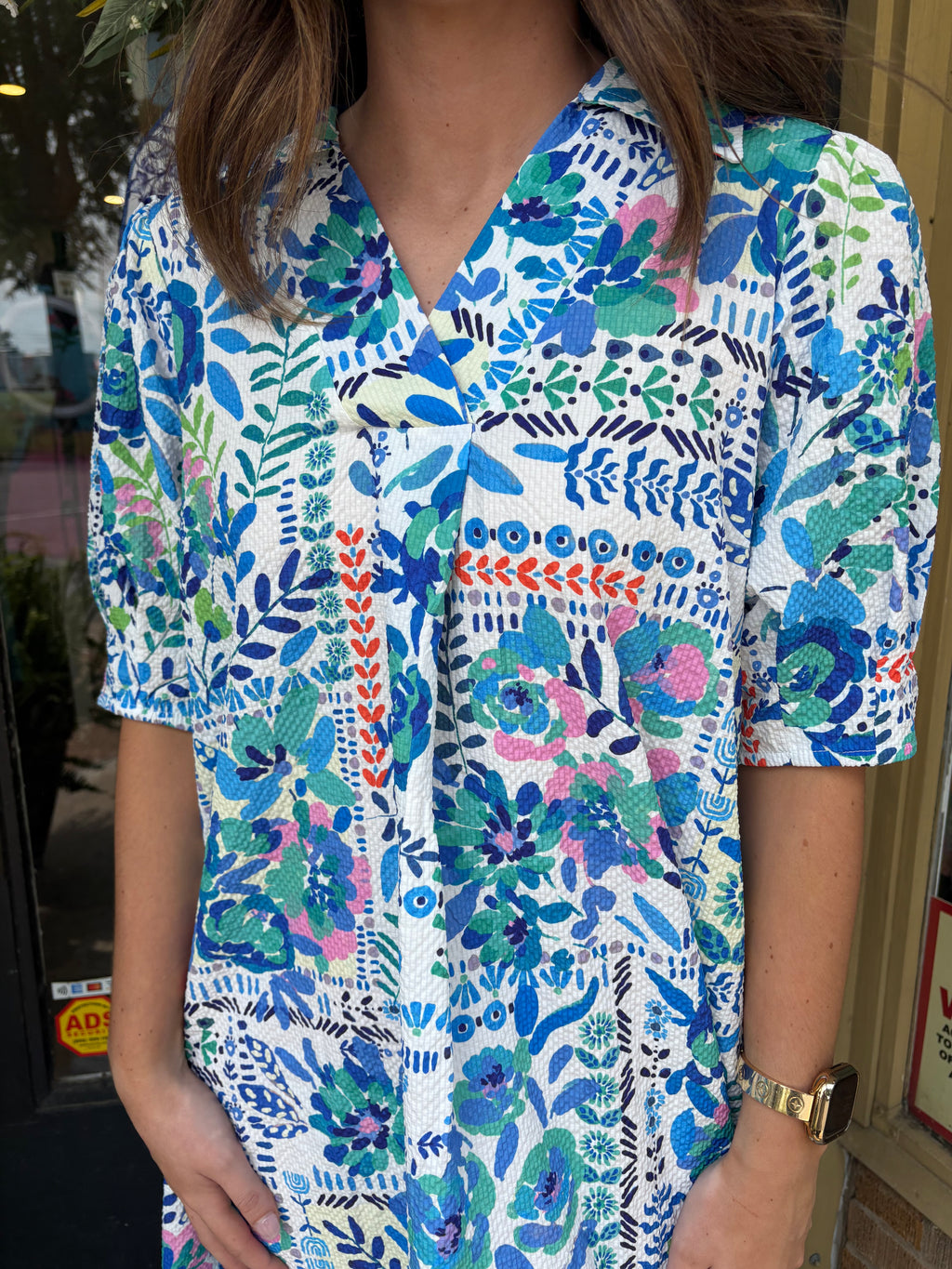 Blue Painted Meadow Midi Dress